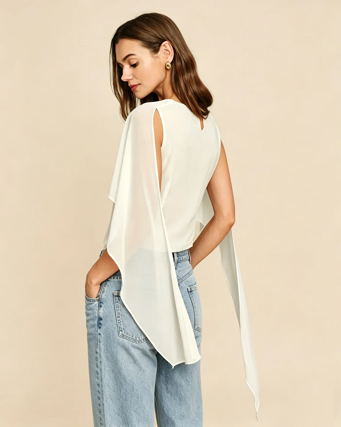 Apricot Round Neck Ruched Tee - Image 4