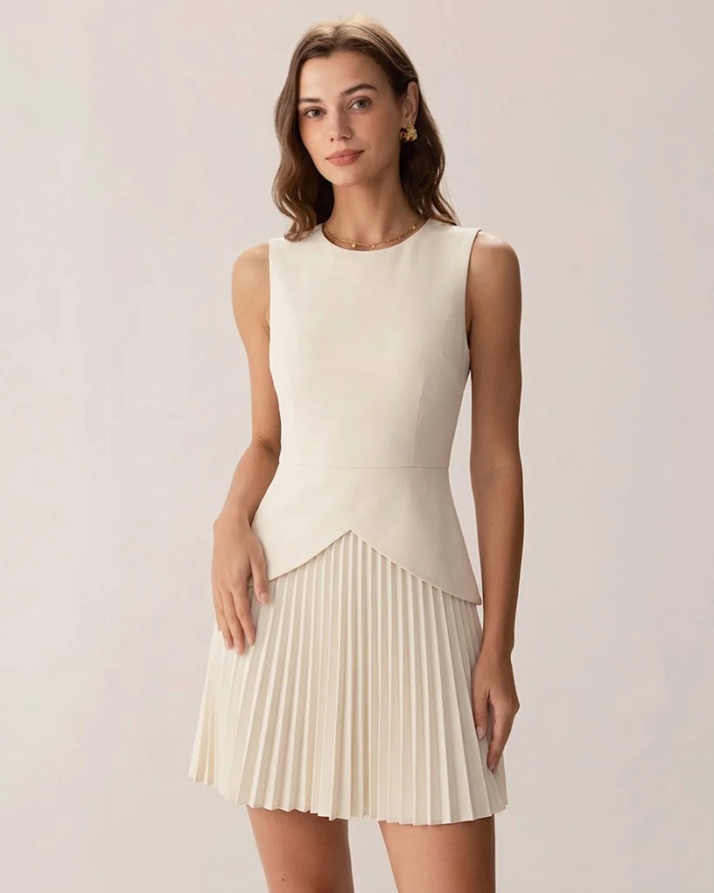 Apricot Round Neck Skater Mini Dress - Image 3