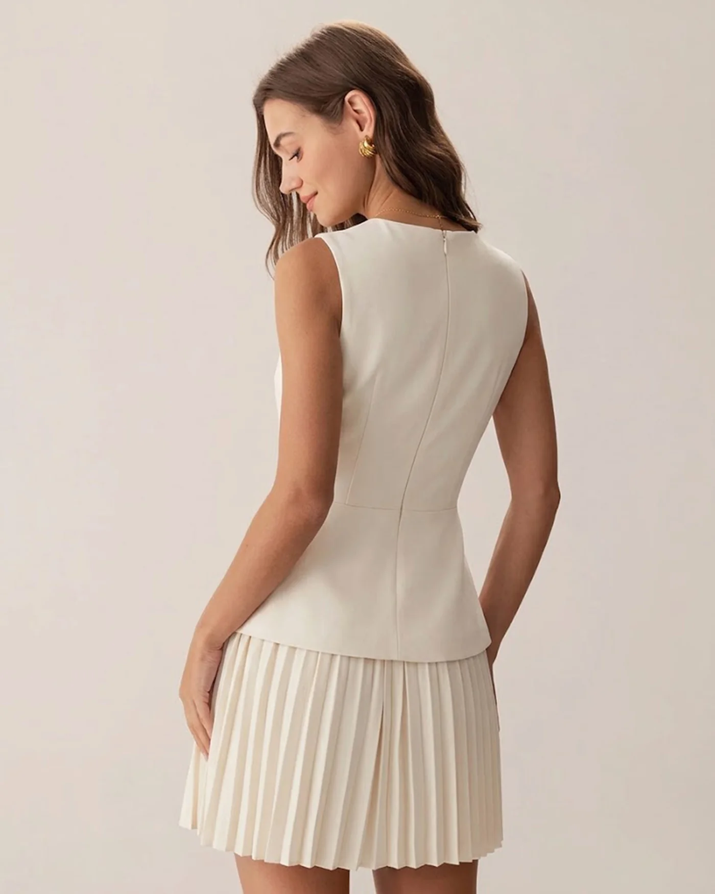 Apricot Round Neck Skater Mini Dress - Image 4