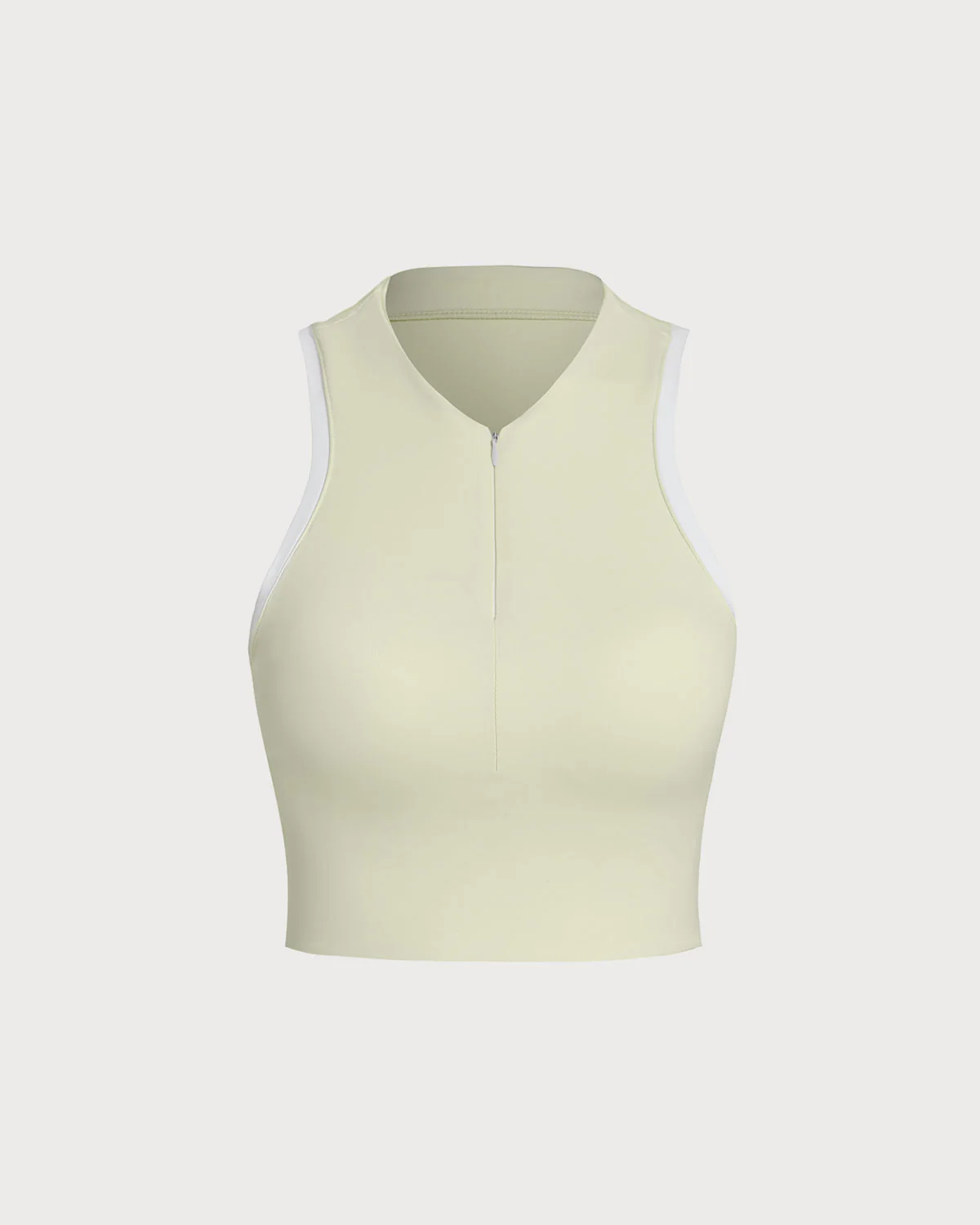 Apricot Round Neck Zipper Yoga Tank Top - Light Support - Image 4