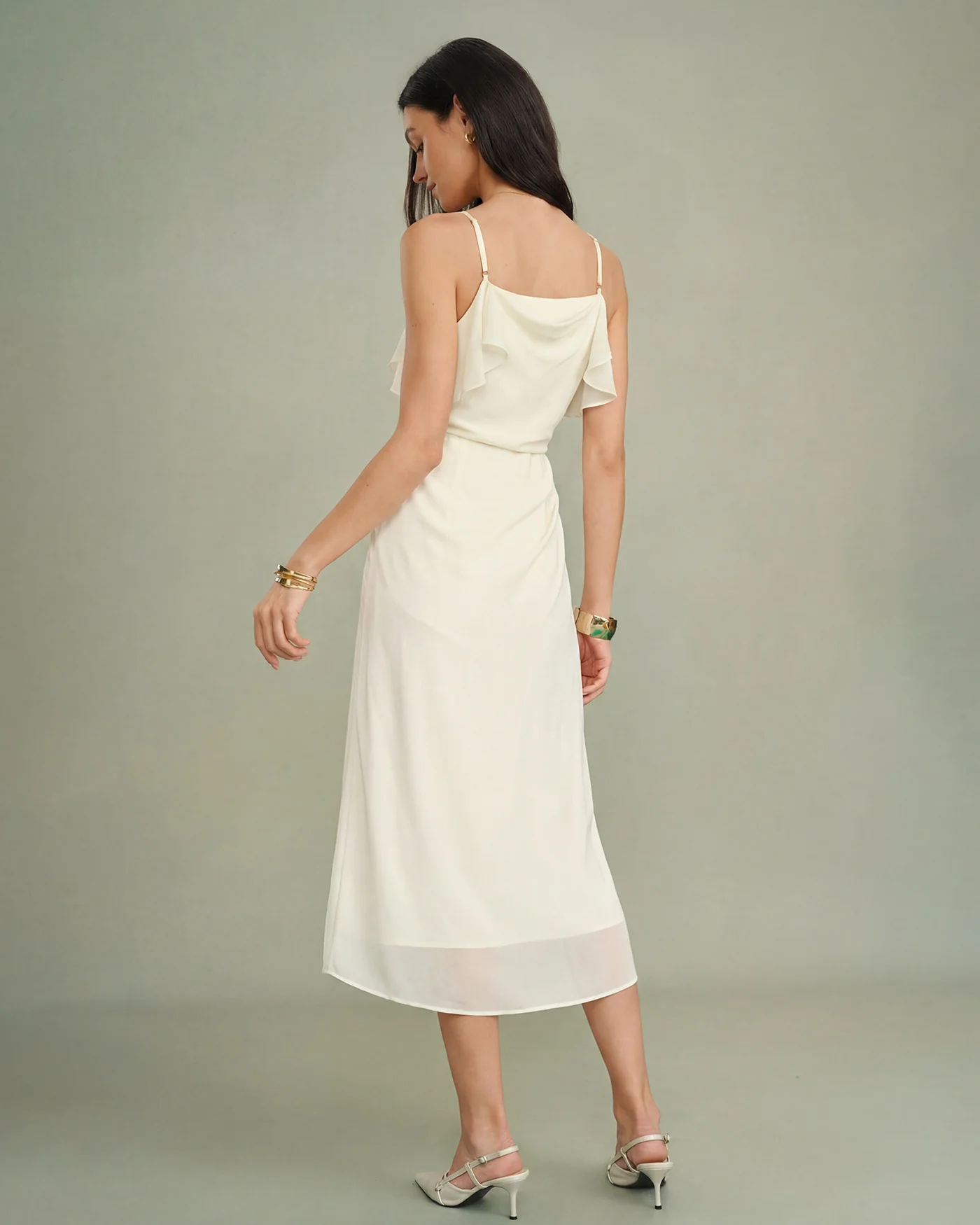 Apricot Ruffle Slip Chiffon Midi Dress - Image 4
