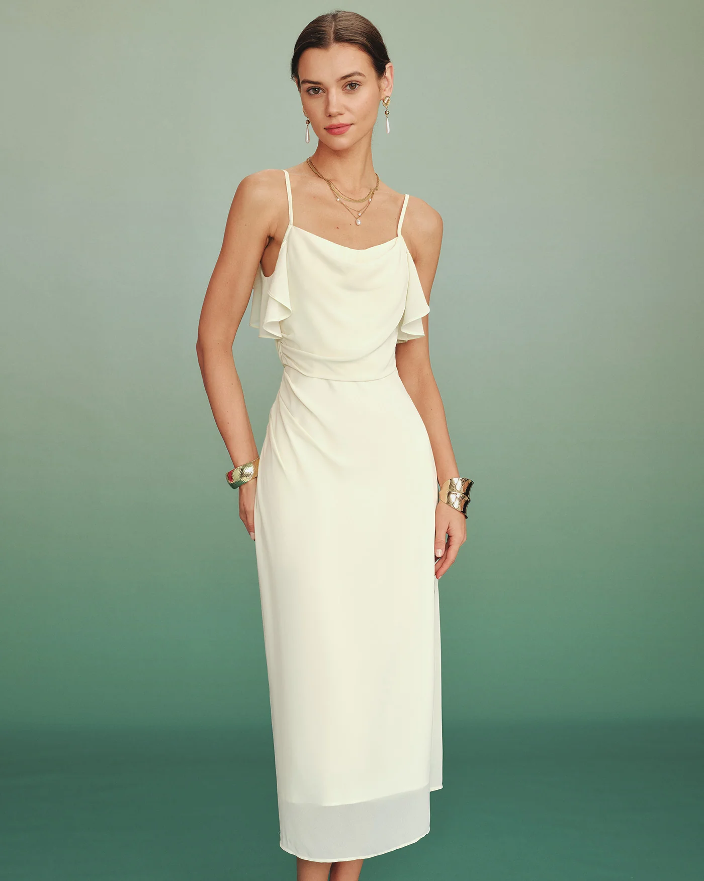 Apricot Ruffle Slip Chiffon Midi Dress - Image 5
