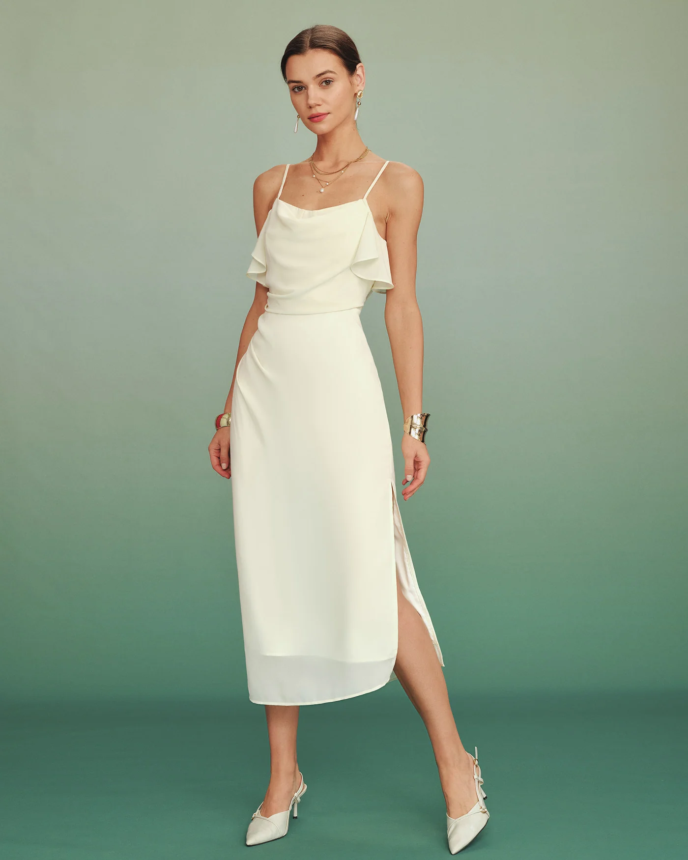 Apricot Ruffle Slip Chiffon Midi Dress - Image 7