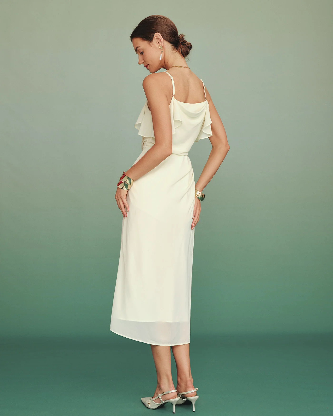 Apricot Ruffle Slip Chiffon Midi Dress - Image 8