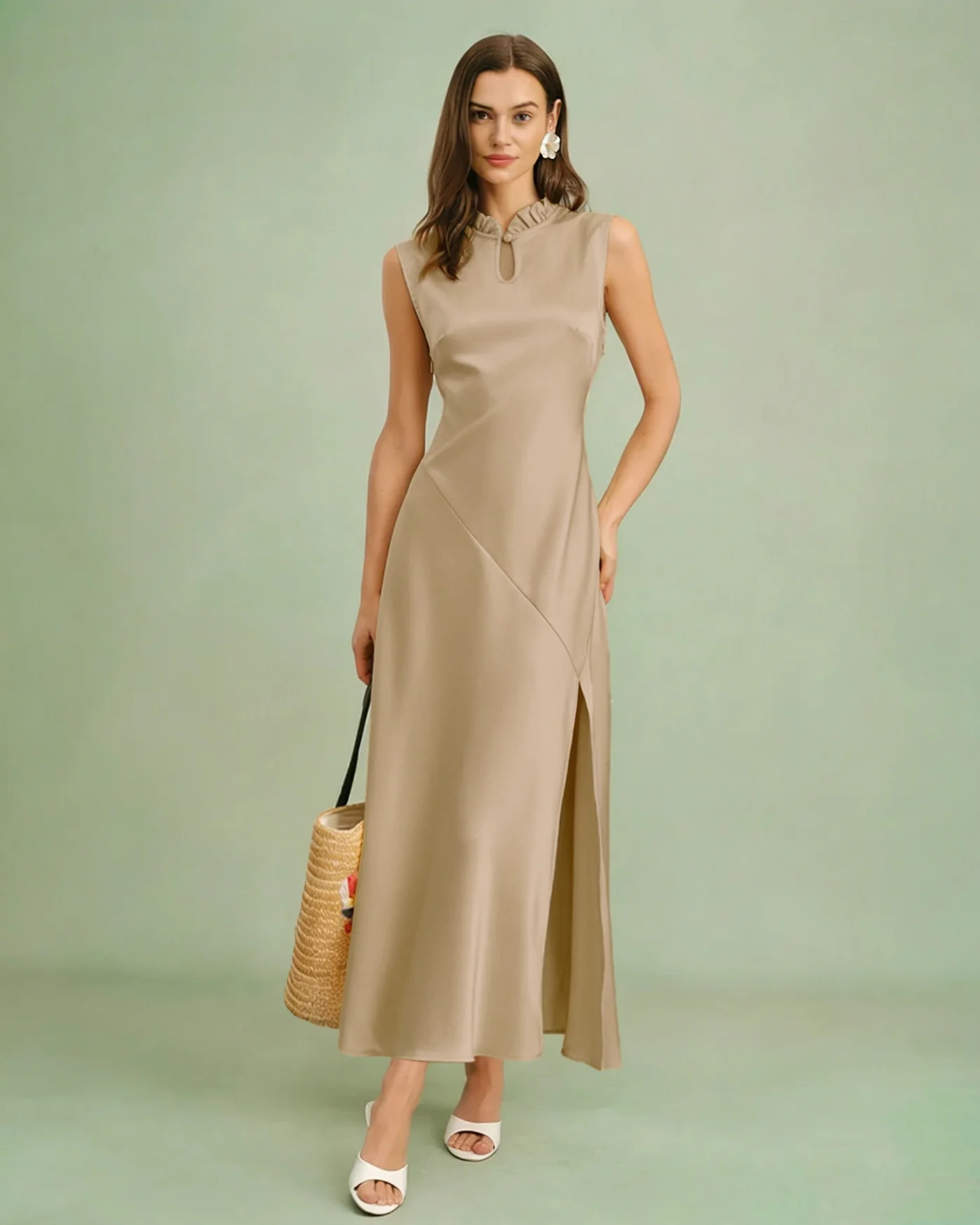 Apricot Ruffled Midi Dress - Image 2
