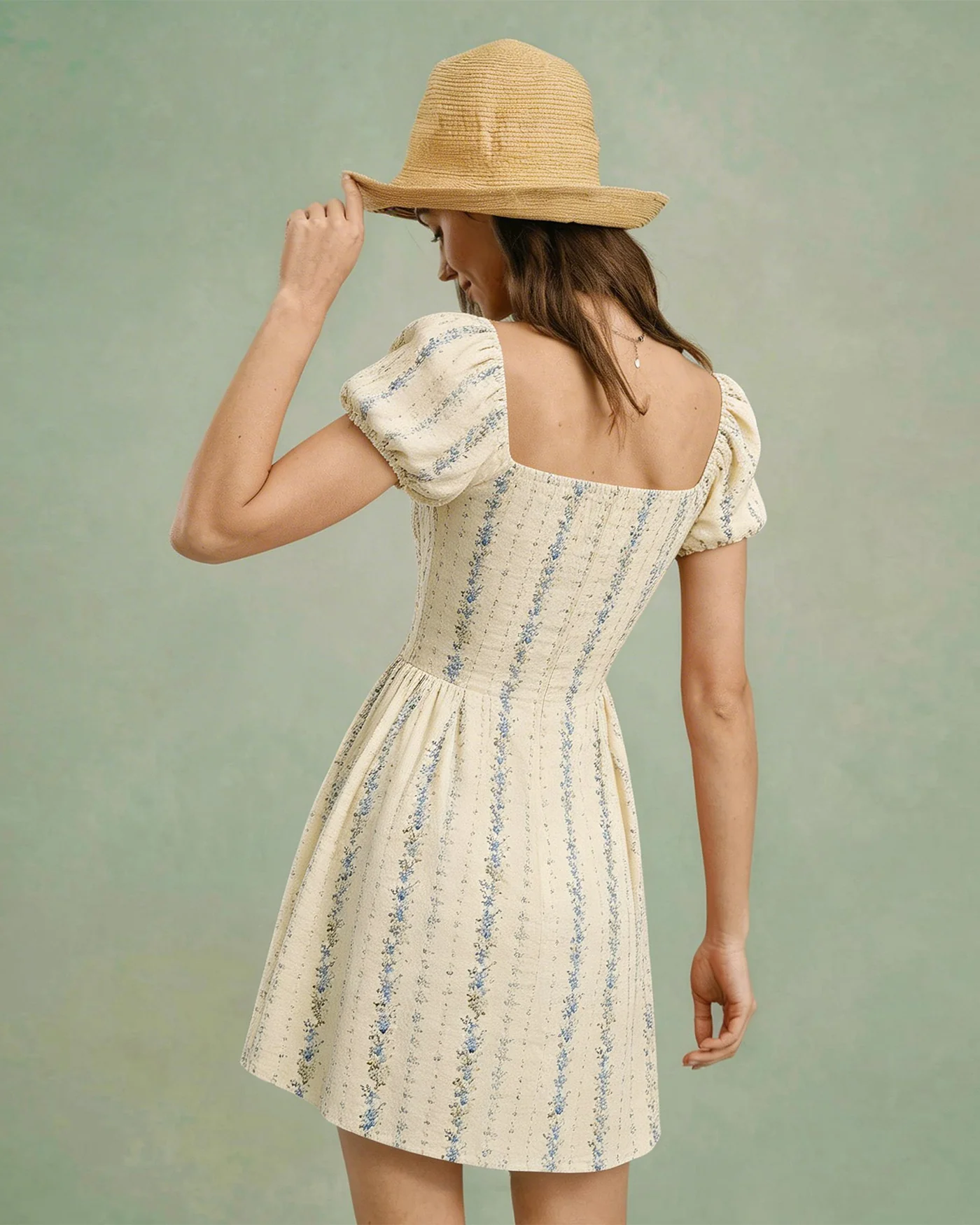 Apricot Square Neck Floral Mini Dress - Image 3