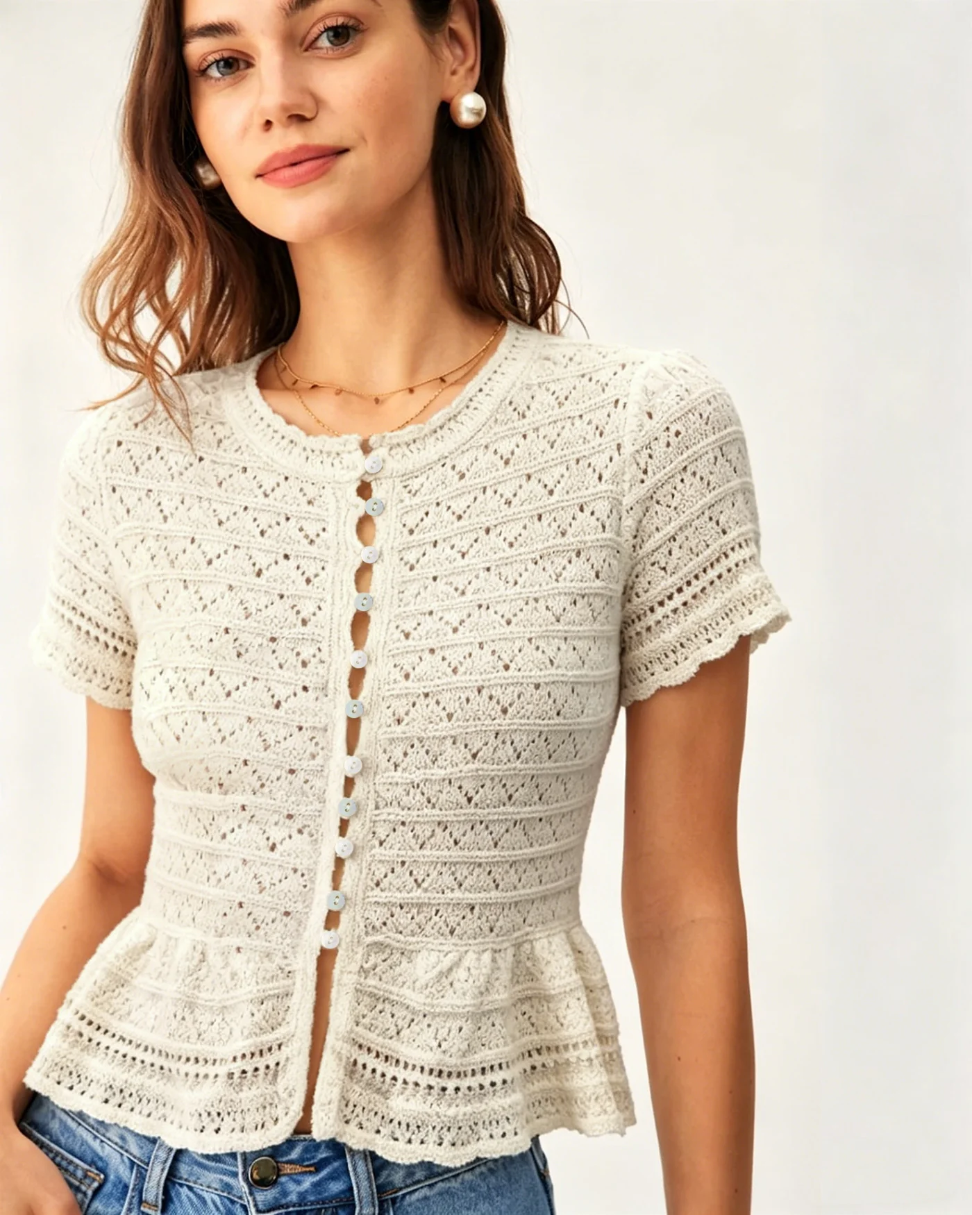 Apricot Textured Single Breasted Cardigan - Image 2