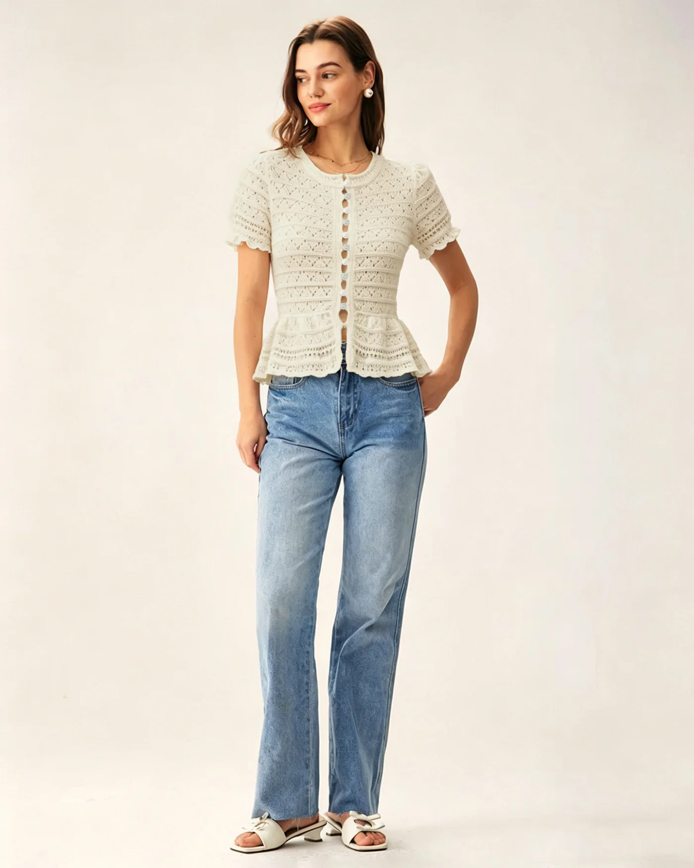 Apricot Textured Single Breasted Cardigan - Image 3
