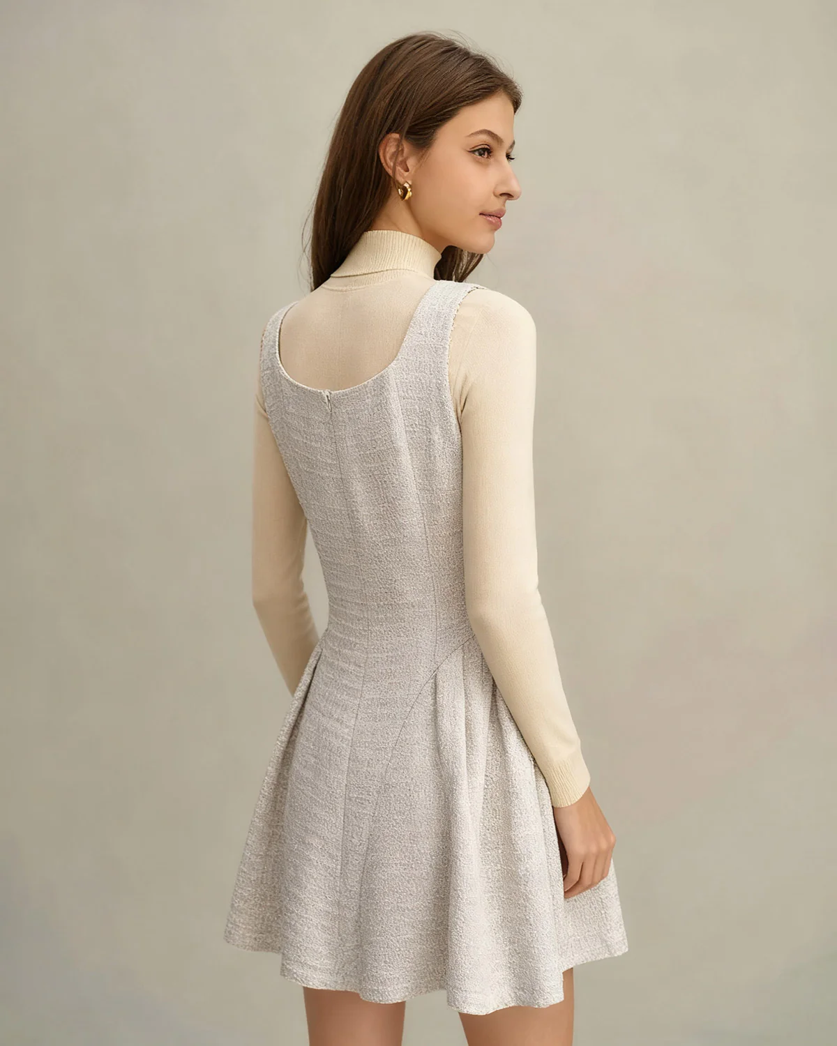 Apricot Textured Sleeveless Mini Dress - Image 4