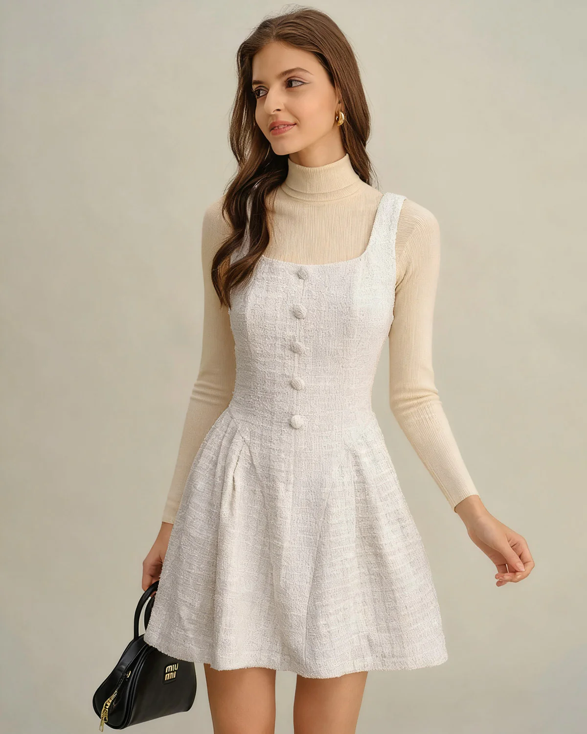 Apricot Textured Sleeveless Mini Dress - Image 5