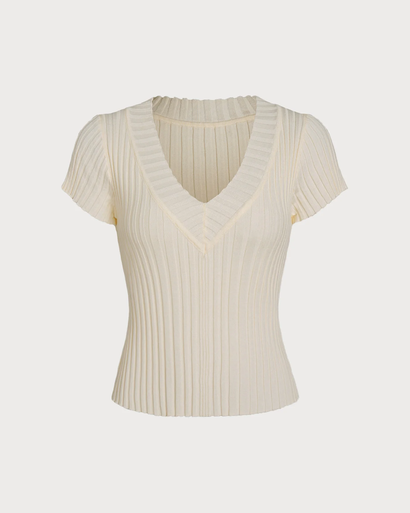 Apricot Textured  V Neck Tee - Image 4