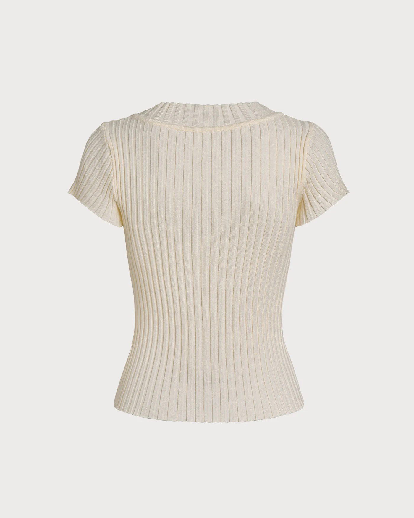 Apricot Textured  V Neck Tee - Image 5