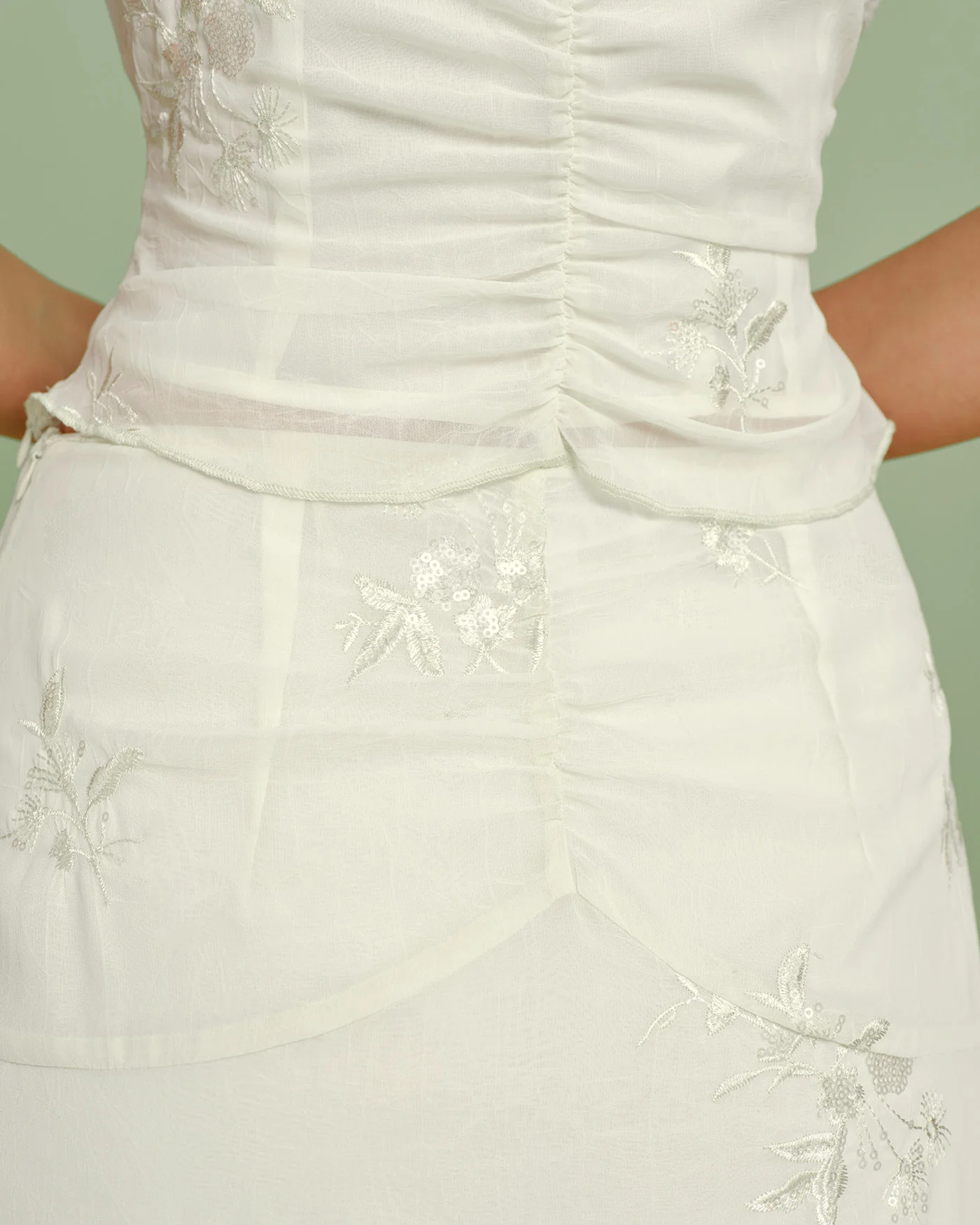 Apricot V Neck Embroidery Tee - Image 3