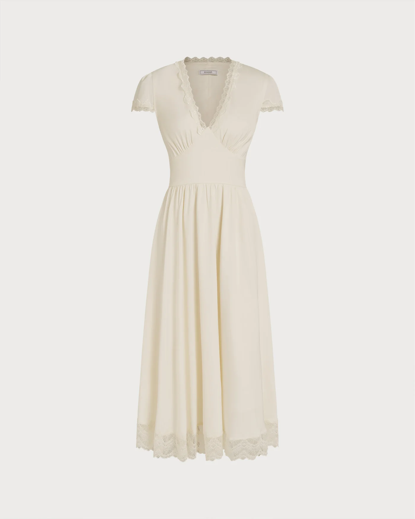 Apricot V Neck Lace Maxi Dress - Image 7