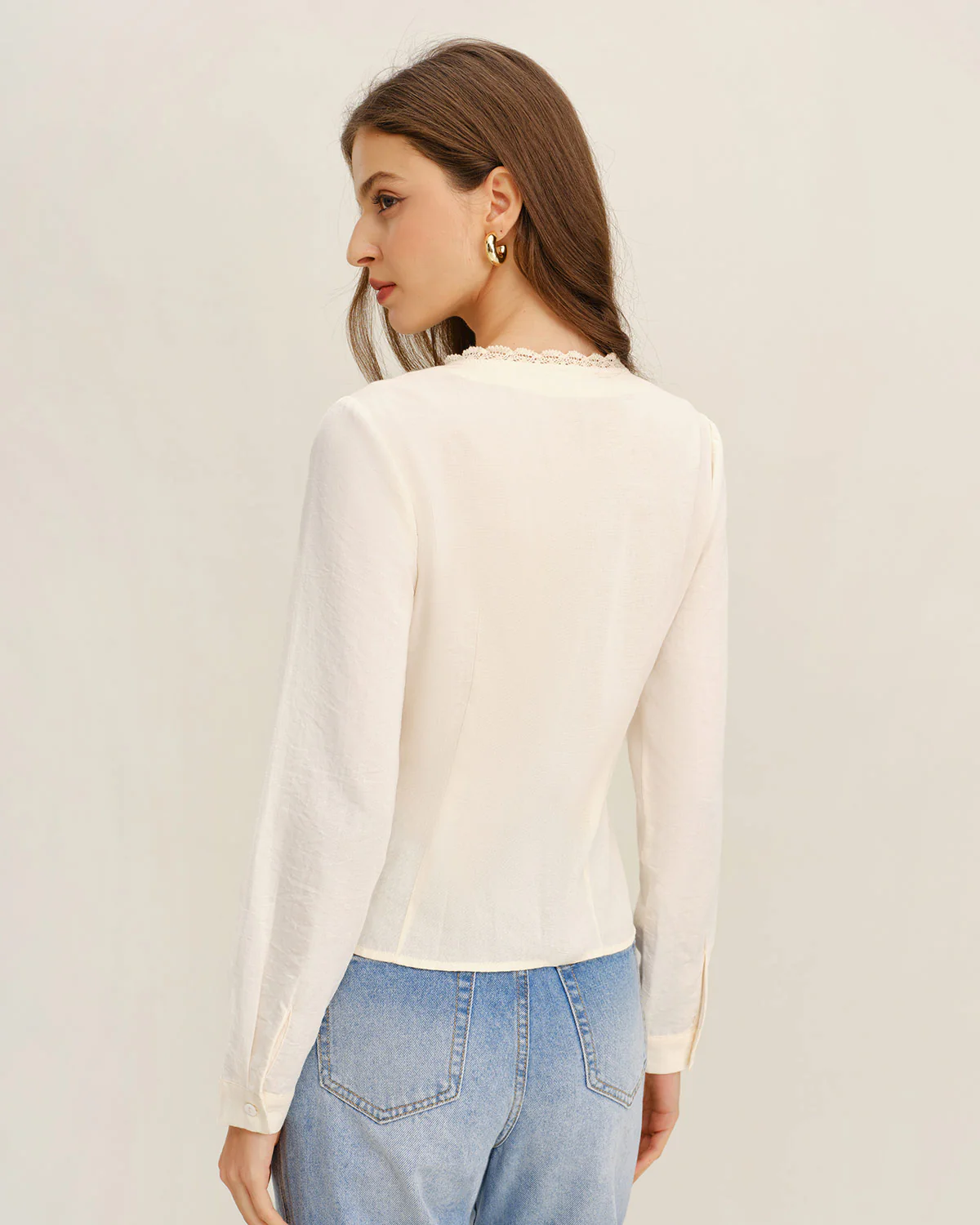 Apricot V Neck Lace Shirt - Image 3