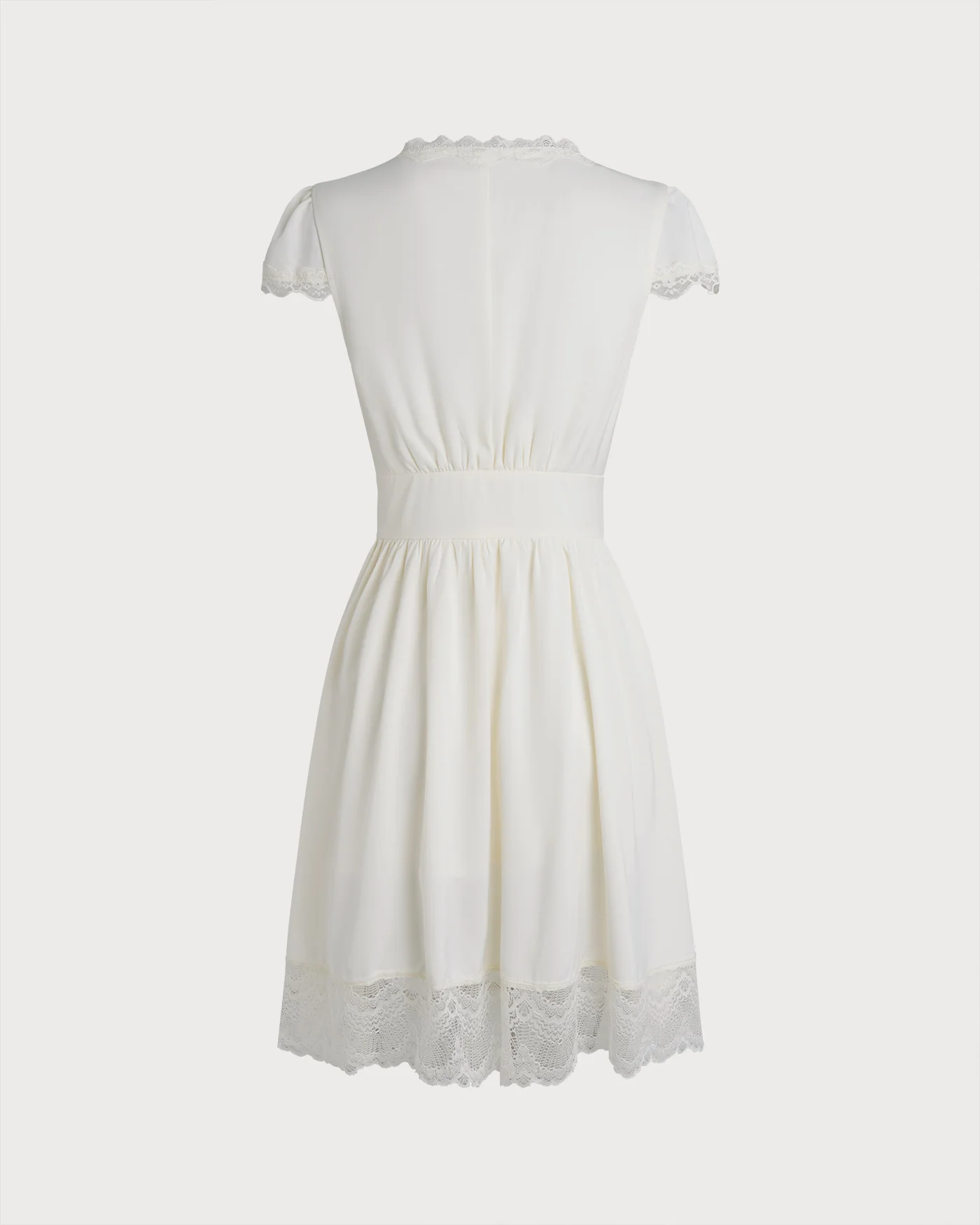 Apricot V Neck Lace Splicing Mini Dress - Image 8