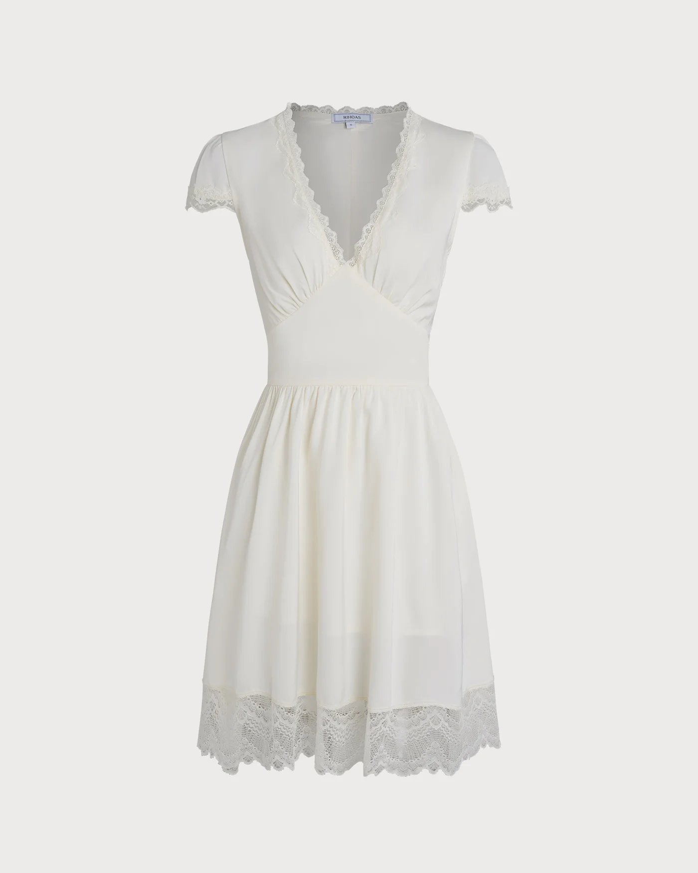 Apricot V Neck Lace Splicing Mini Dress - Image 9