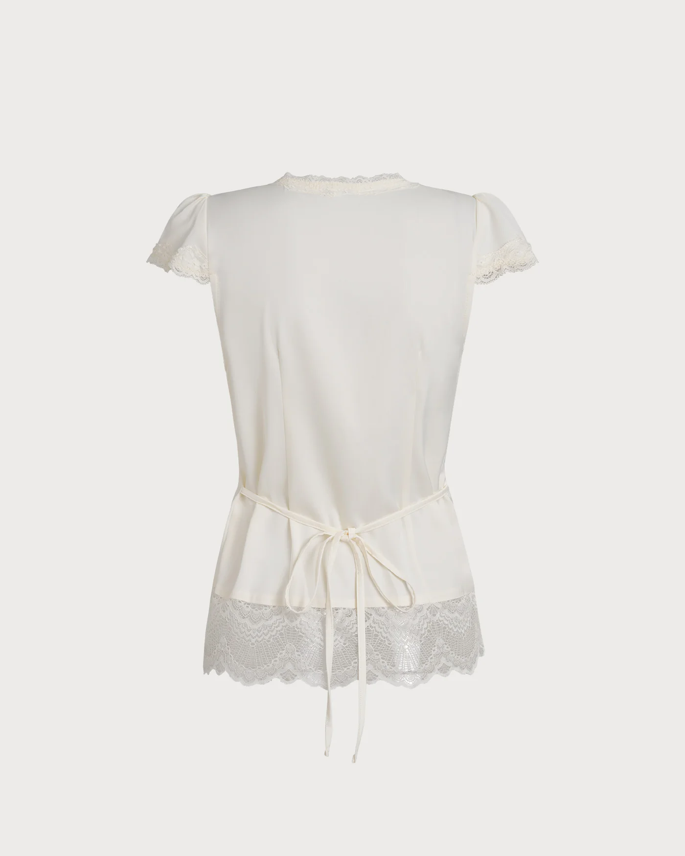 Apricot V Neck Lace Splicing Tee - Image 8