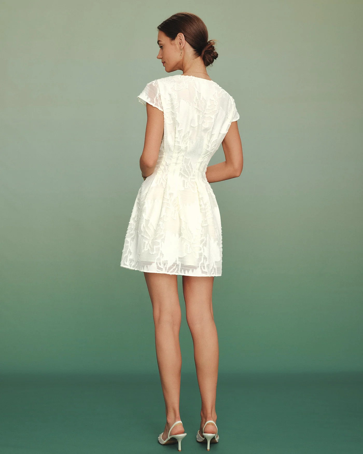 Apricot V Neck Textured Mini Dress - Image 6