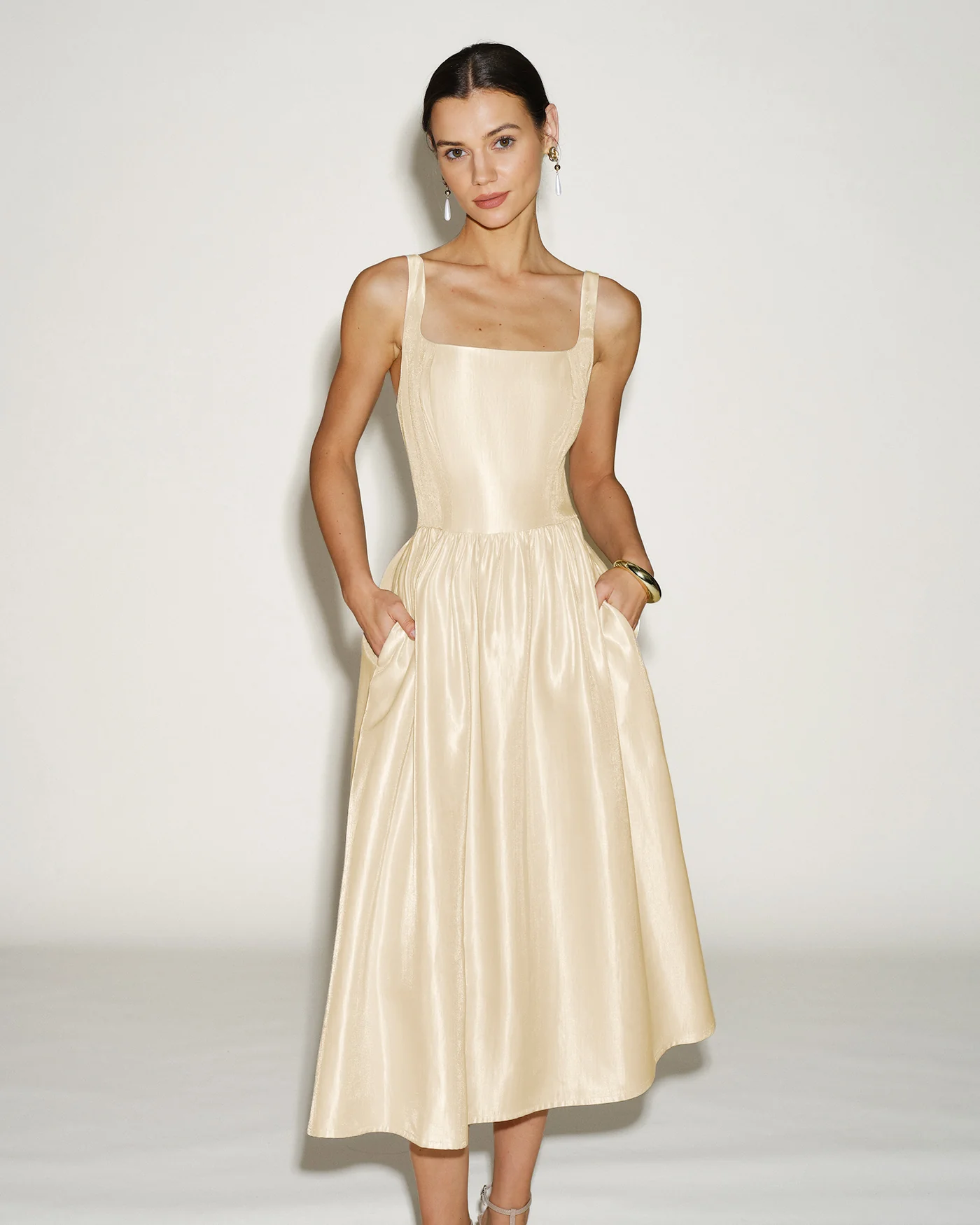 Apricot Zipper Slip Midi Dress - Image 3