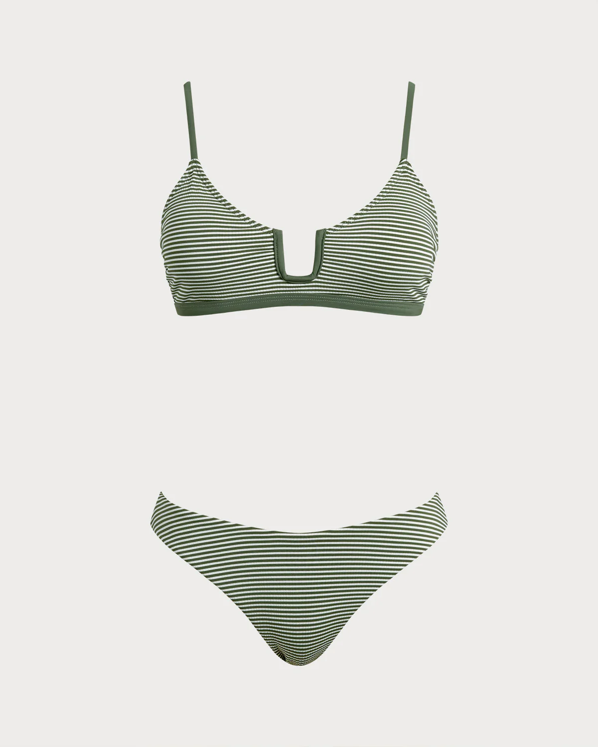 Army Green Striped Bralette Bikini Set - Image 2