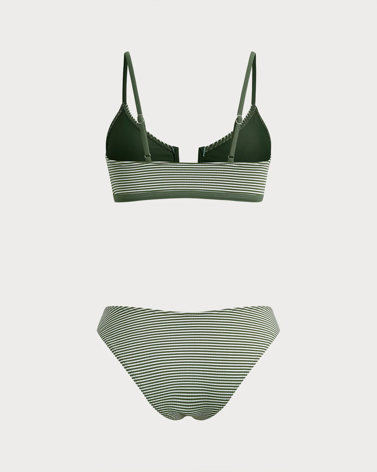 Army Green Striped Bralette Bikini Set - Image 3