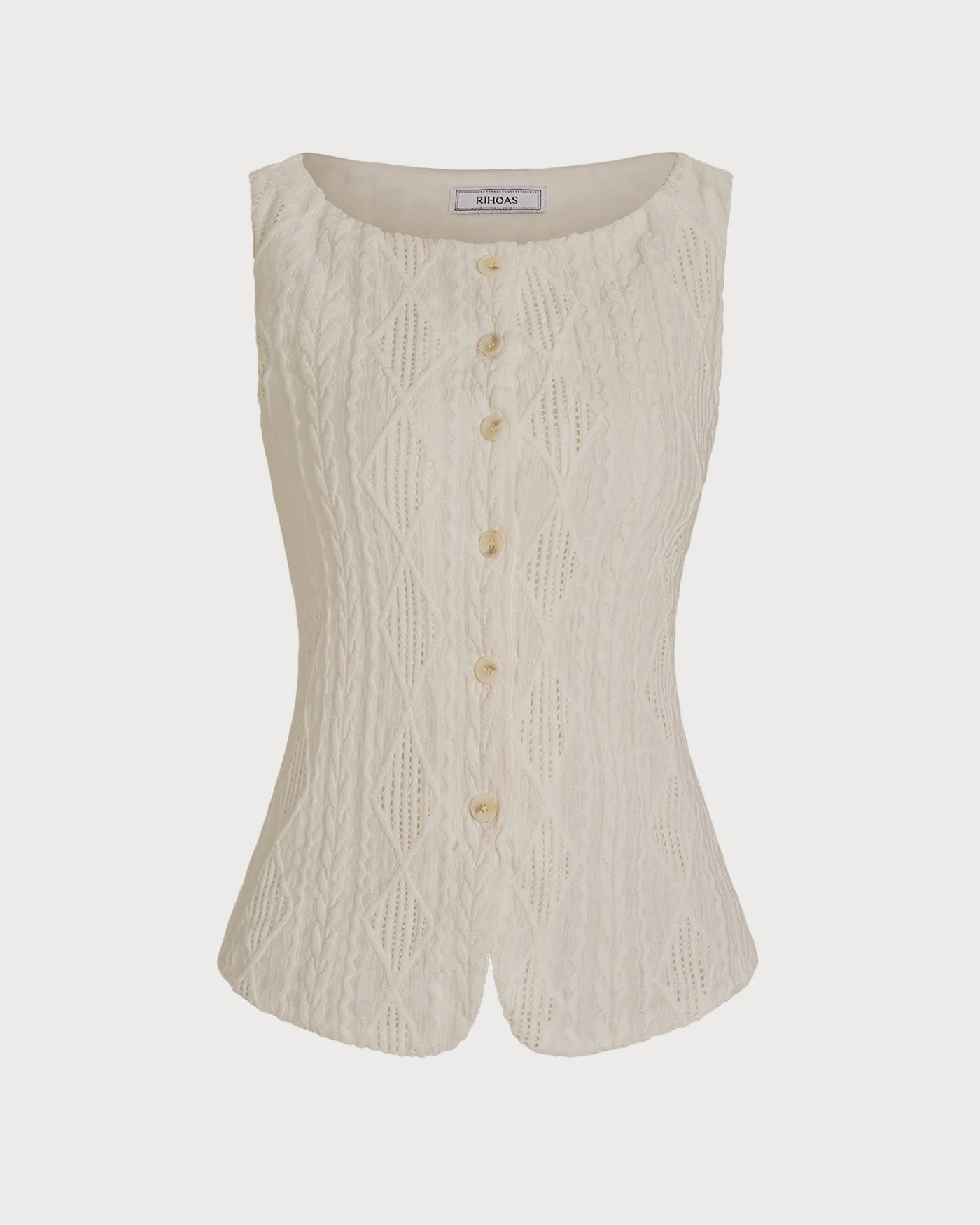 Beige Boat Neck Button Tank Top - Image 9