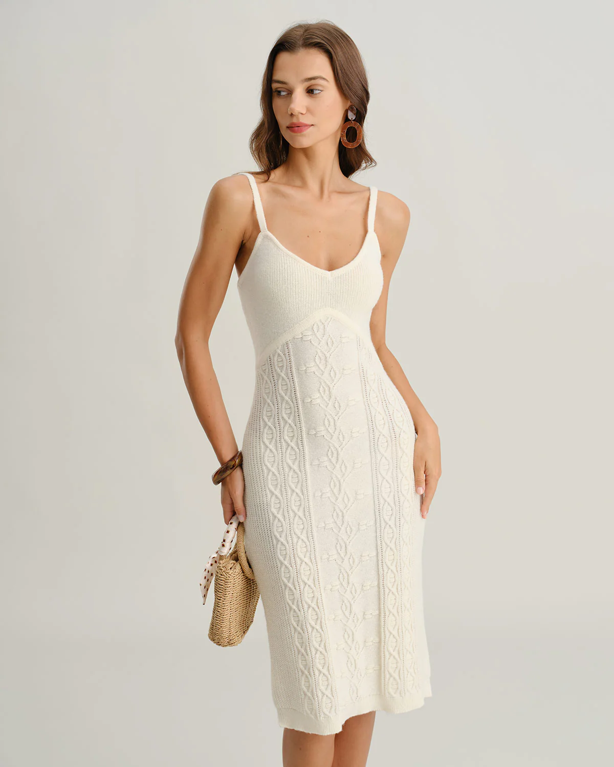 Beige Bodycon Slip Sweater Dress - Image 3