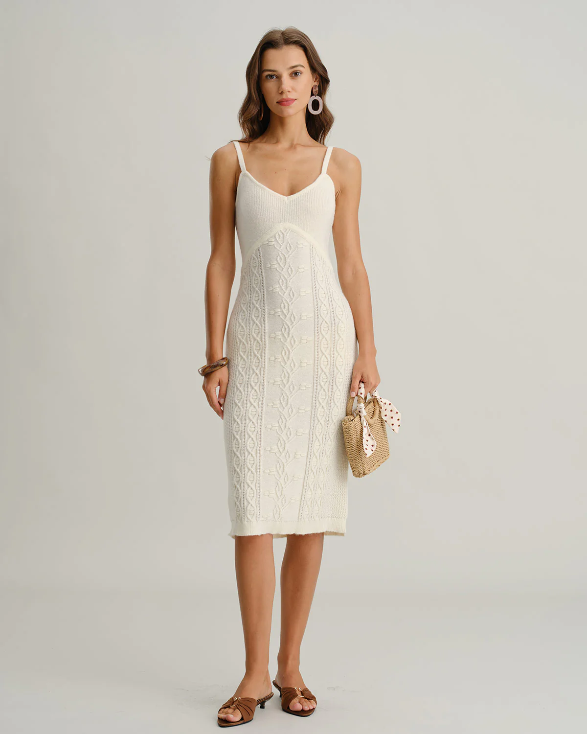 Beige Bodycon Slip Sweater Dress - Image 4