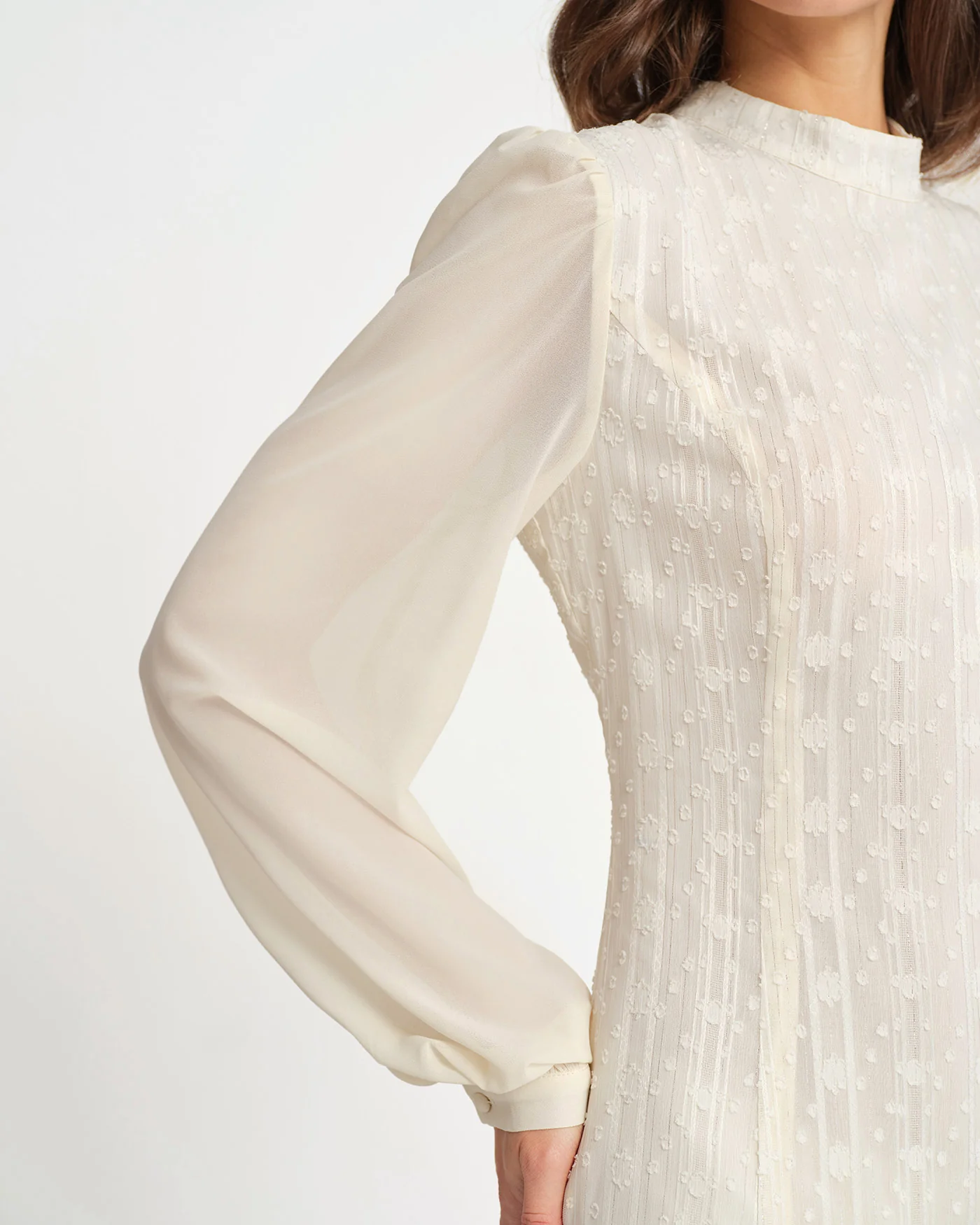 Beige Chiffon Mock Neck Mini Dress - Image 2