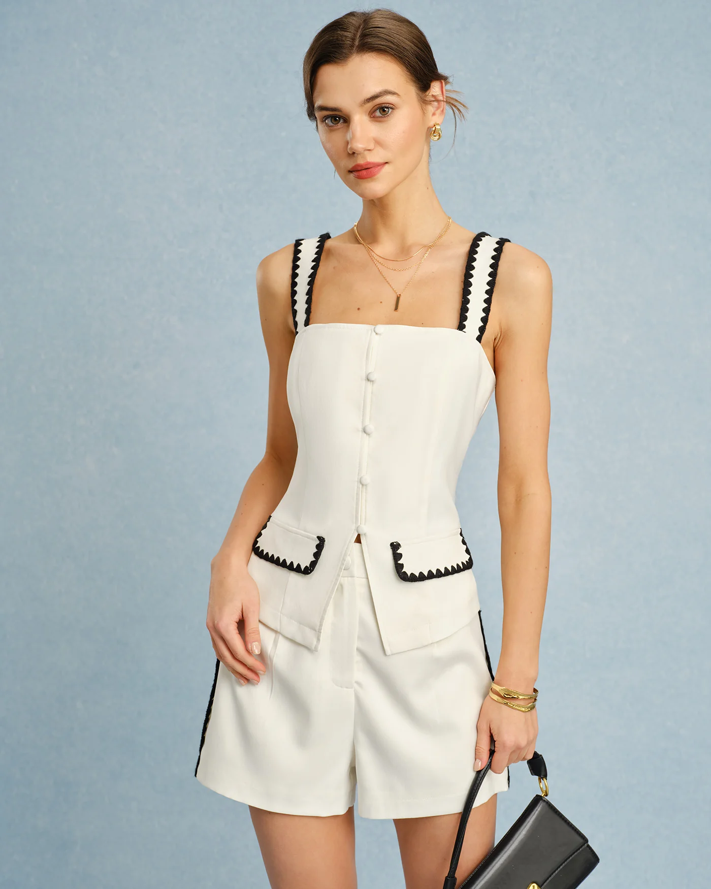 Beige Contrasting Button Shorts - Image 4