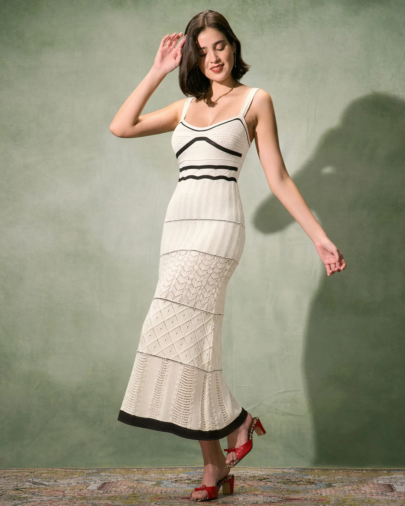 Beige Contrasting Textured Slip Maxi Dress - Image 3