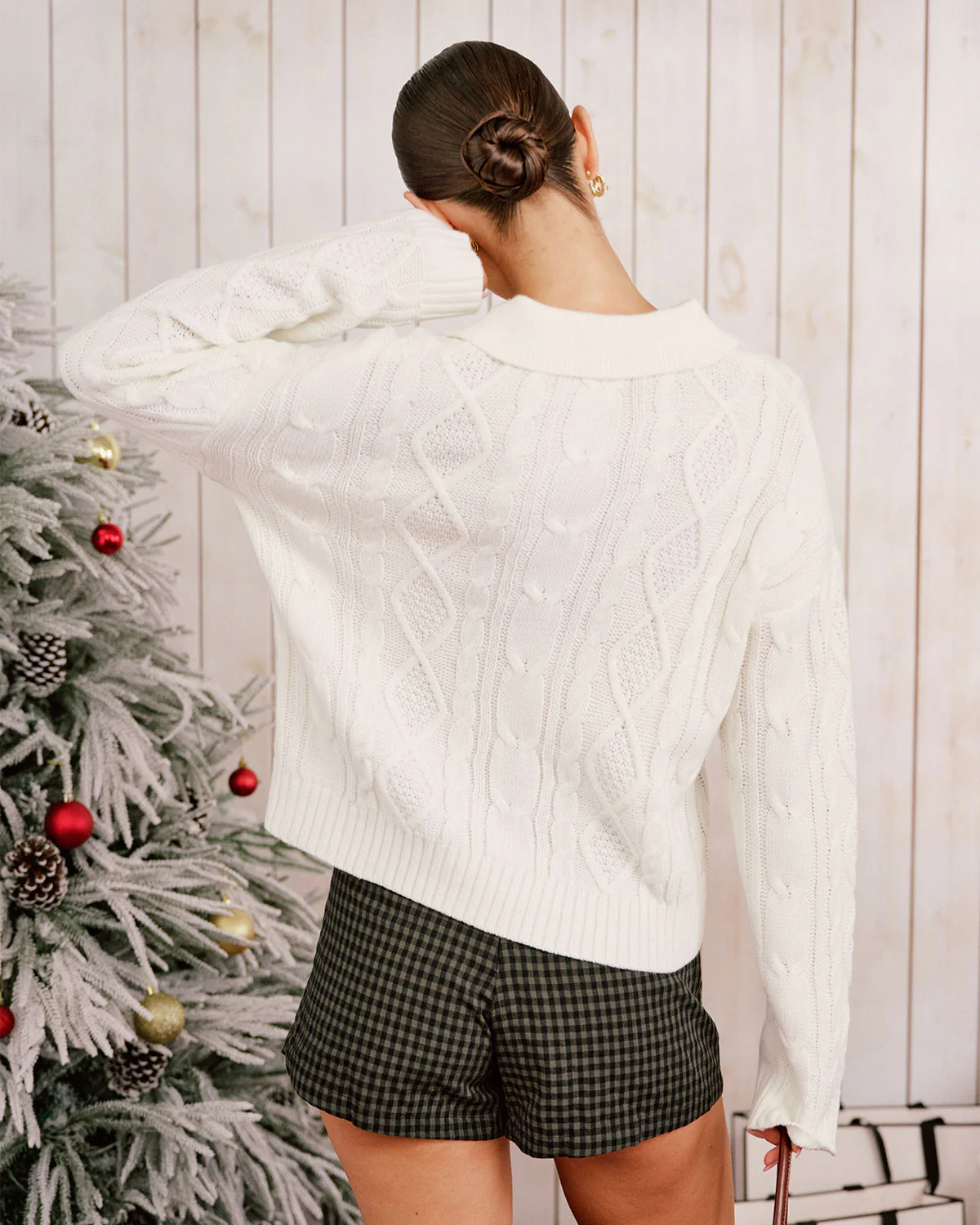 Beige Drop Shoulder Button Sweater - Image 4
