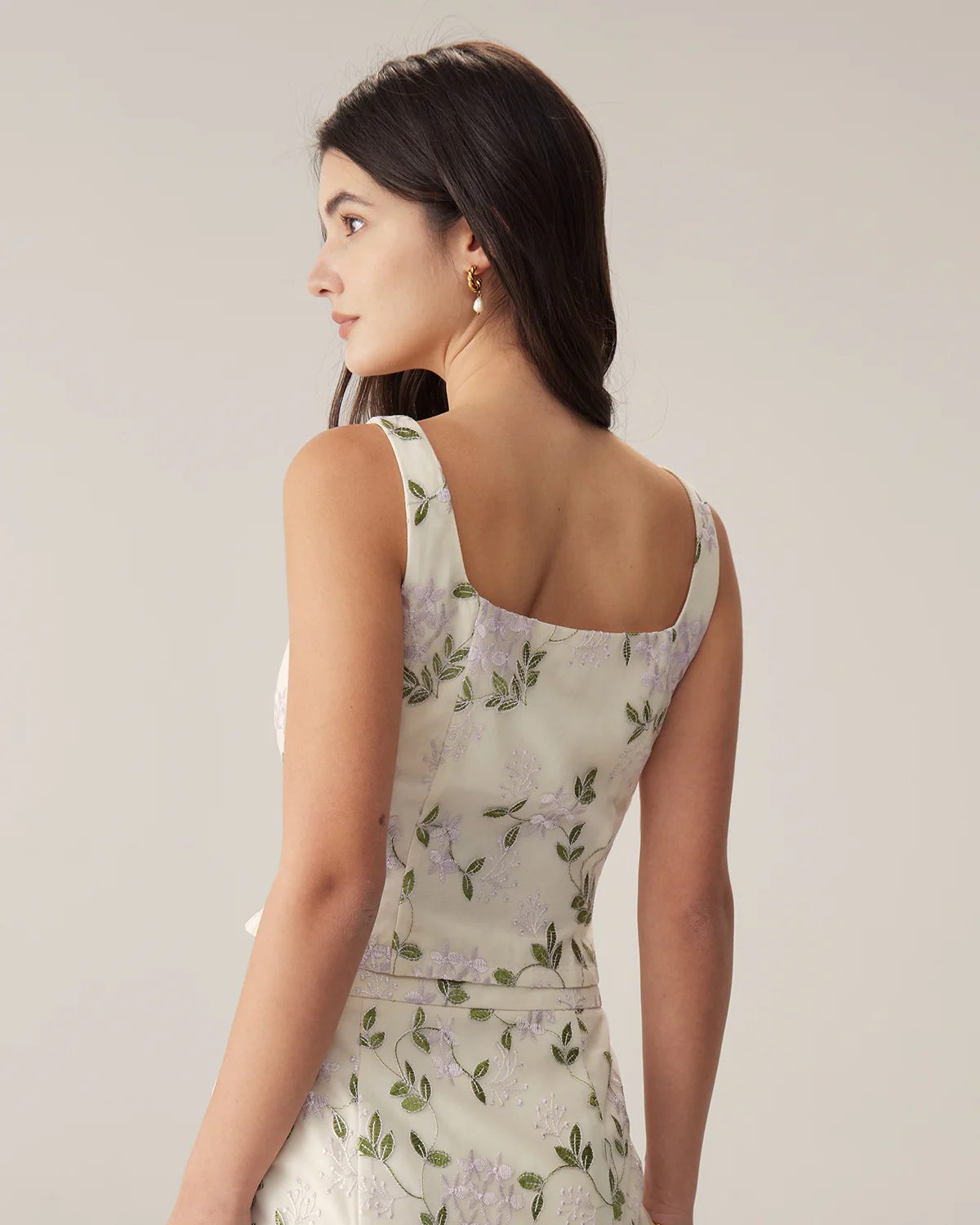 Beige Floral Slim Tank Top - Image 5