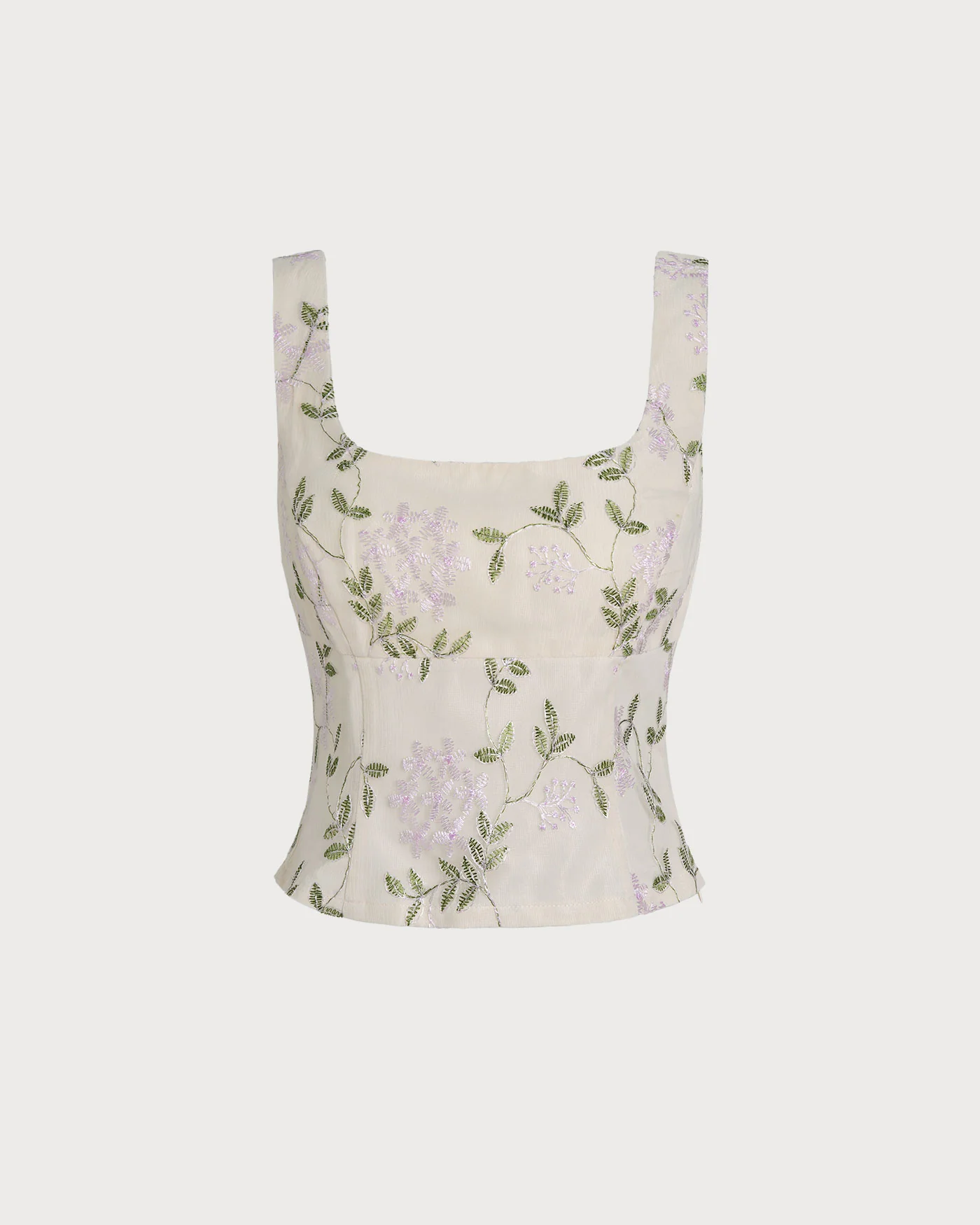 Beige Floral Slim Tank Top - Image 6