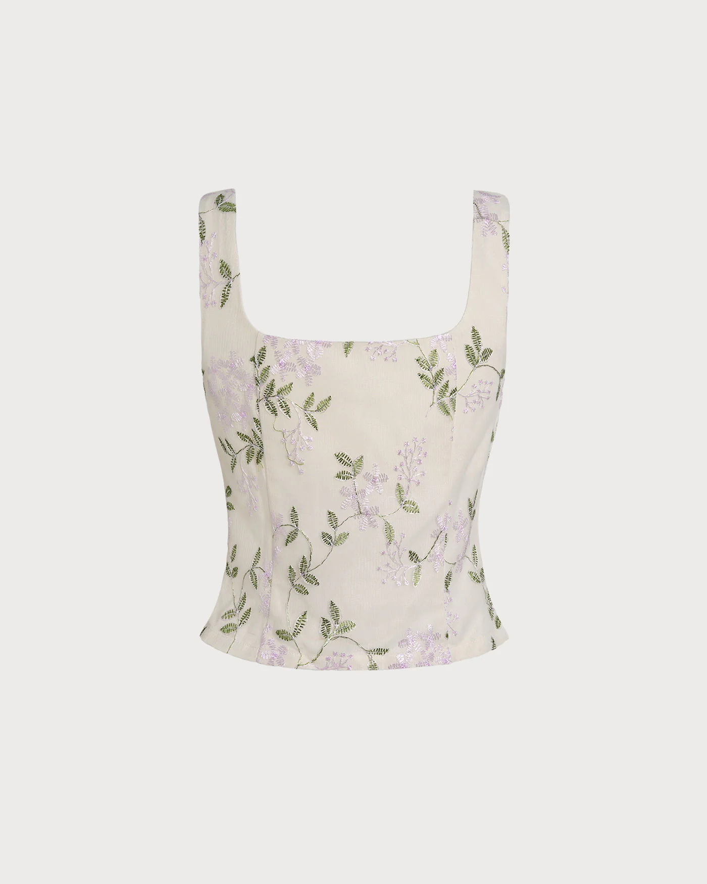 Beige Floral Slim Tank Top - Image 7