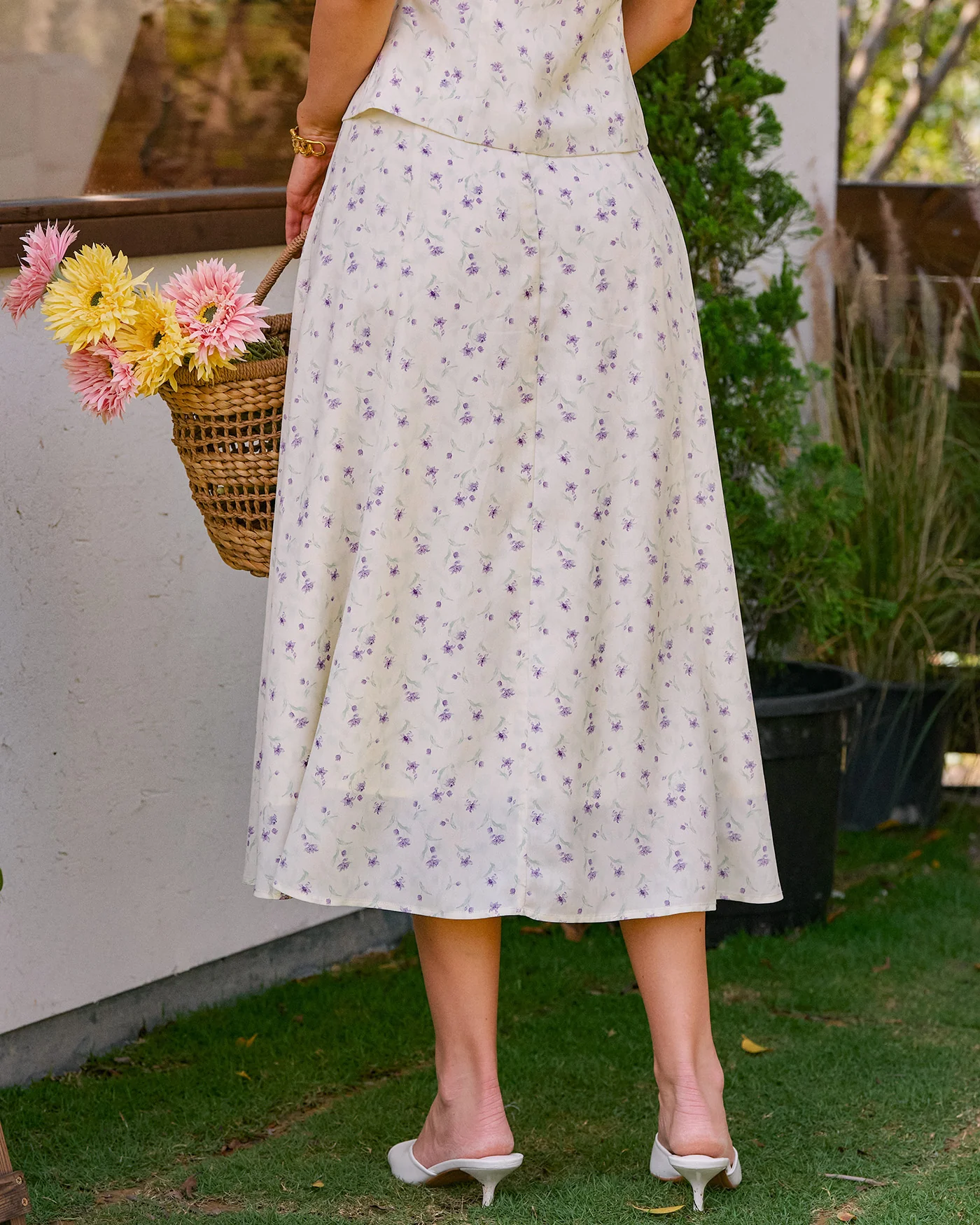 Beige Floral Slit Midi Skirt - Image 4