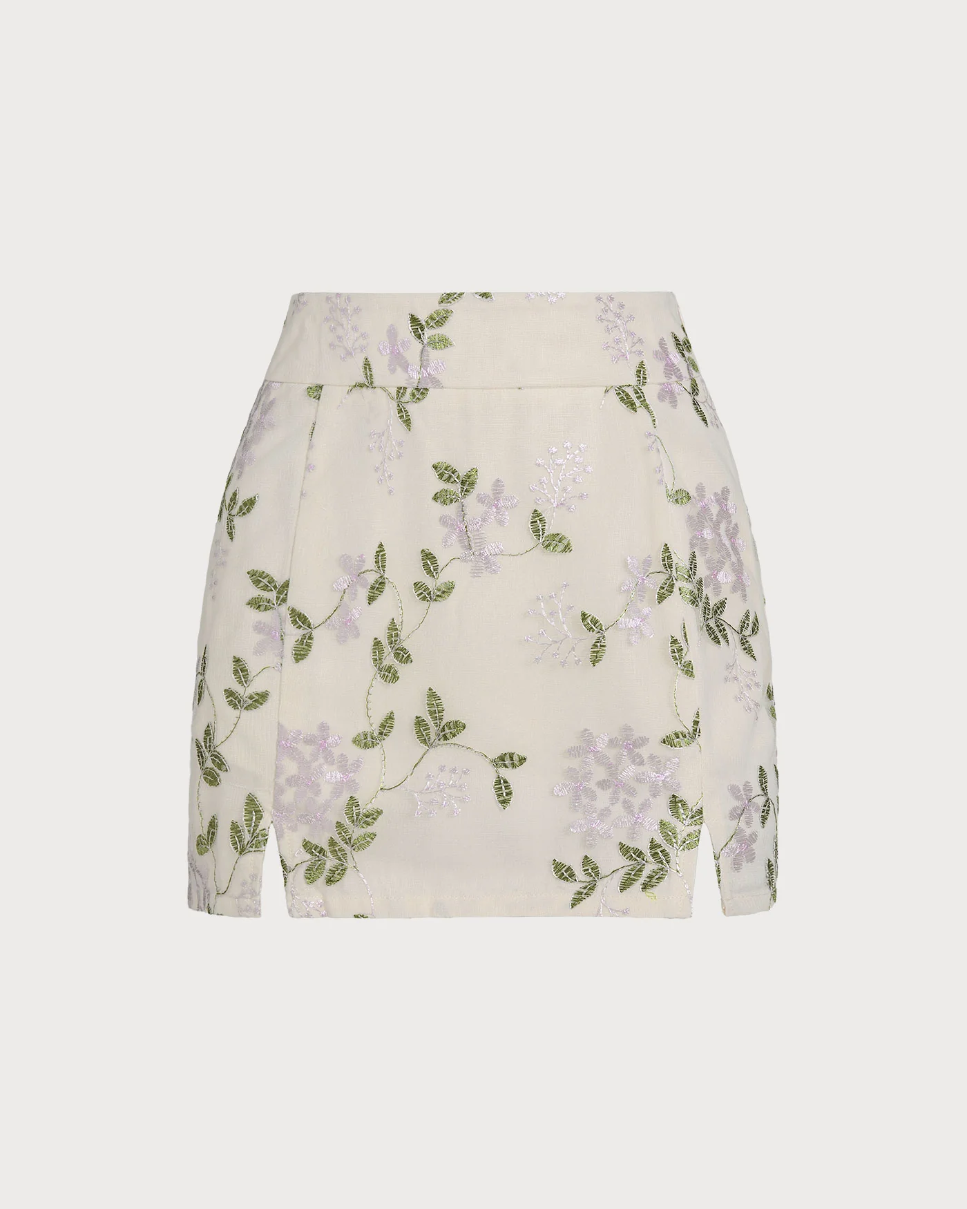 Beige Floral Straight Mini Skirt - Image 6