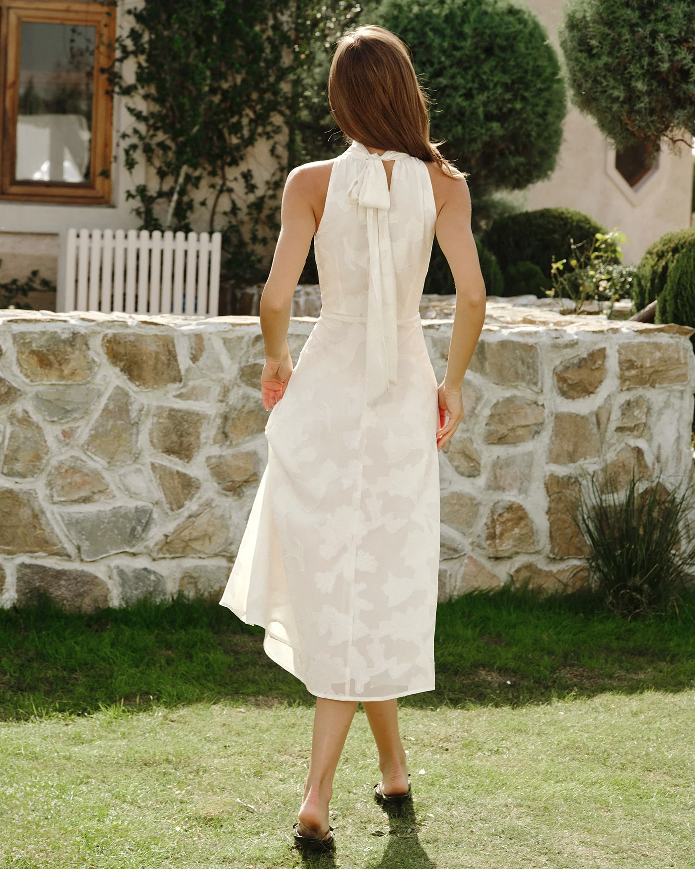 Beige Halter Floral Midi Dresses - Image 4