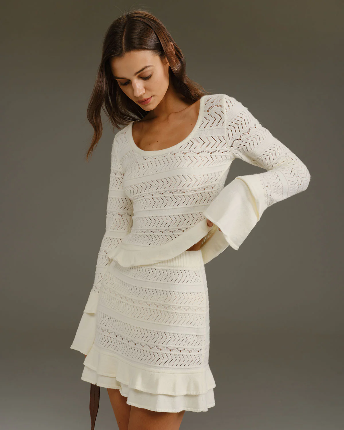 Beige High Waisted Knit Mini Skirt - Image 3