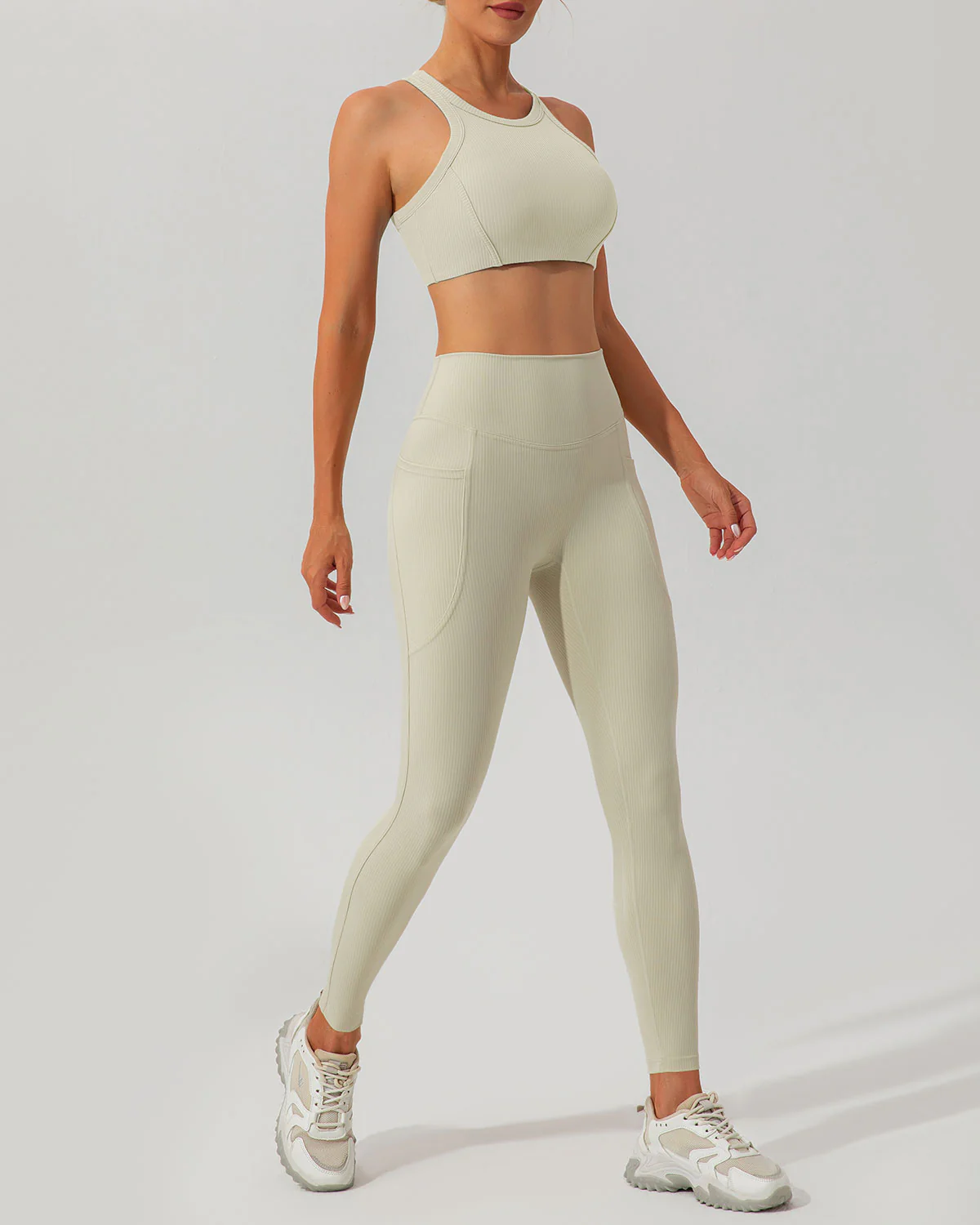Beige I-back Yoga Tank Top - Image 4