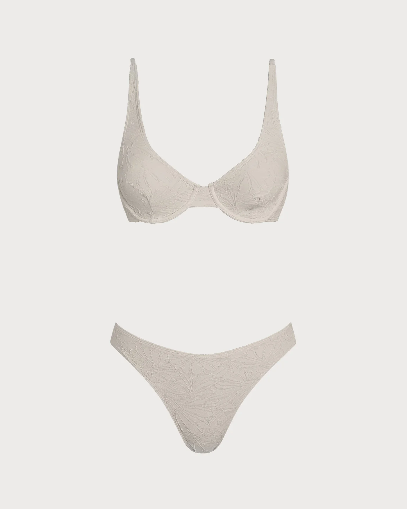 Beige Jacquard Underwire Bikini Set - Image 3