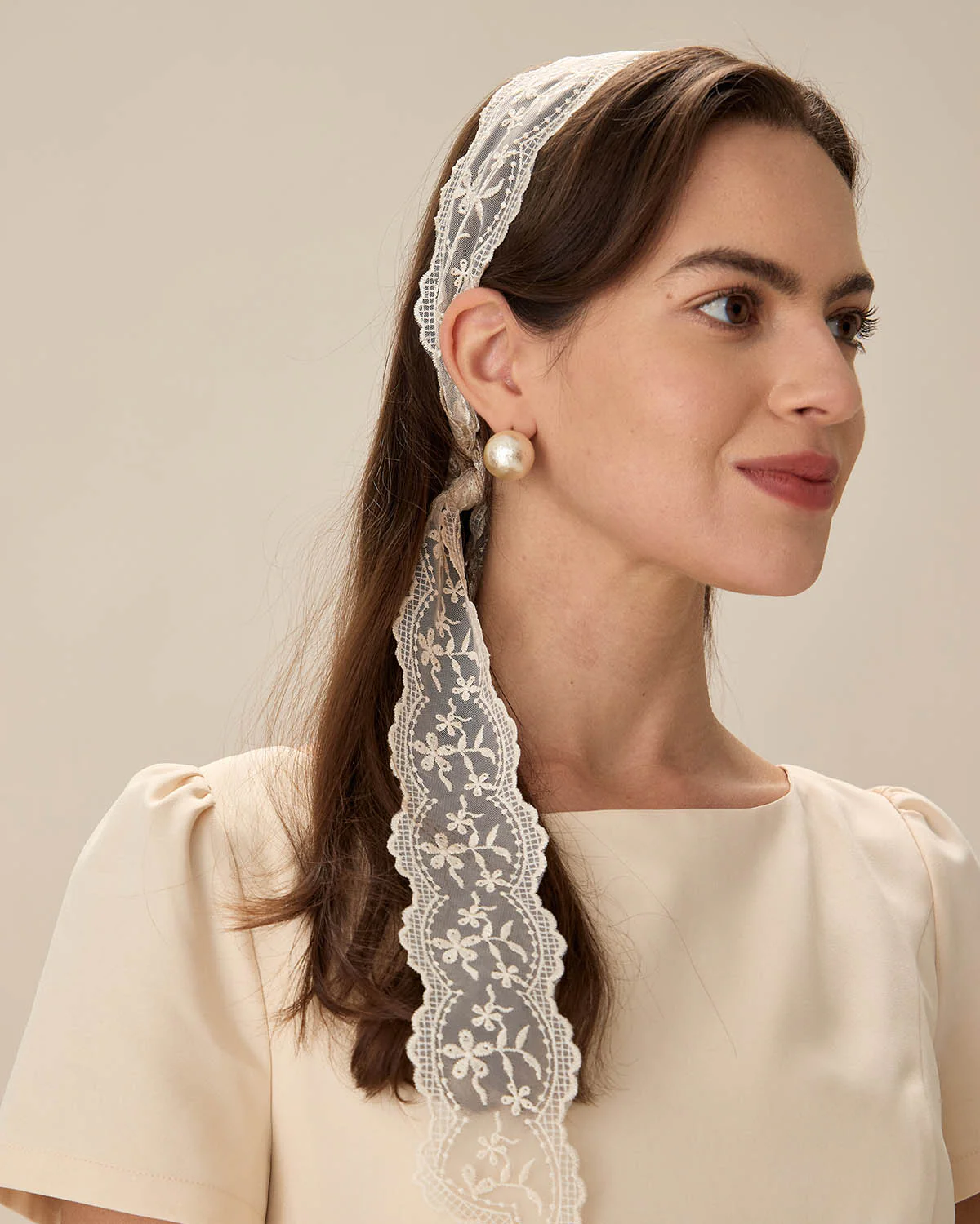 Beige Lace Hair Belt - Image 2