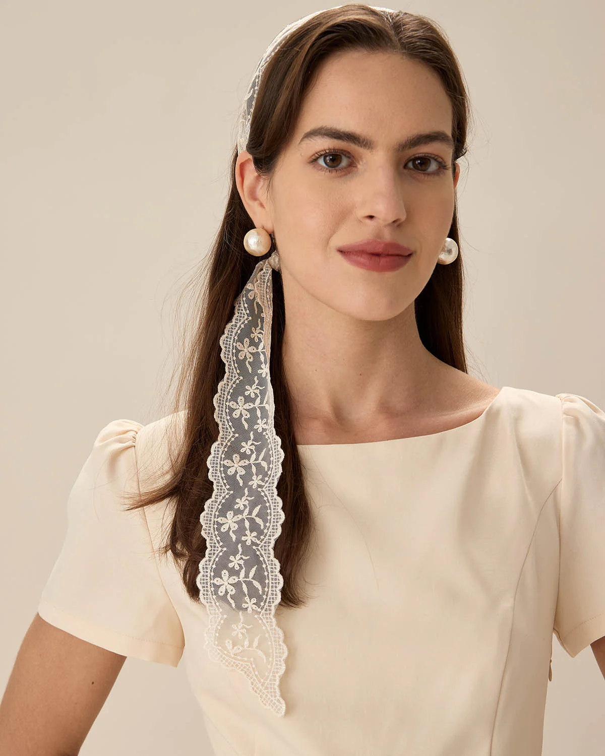 Beige Lace Hair Belt - Image 3