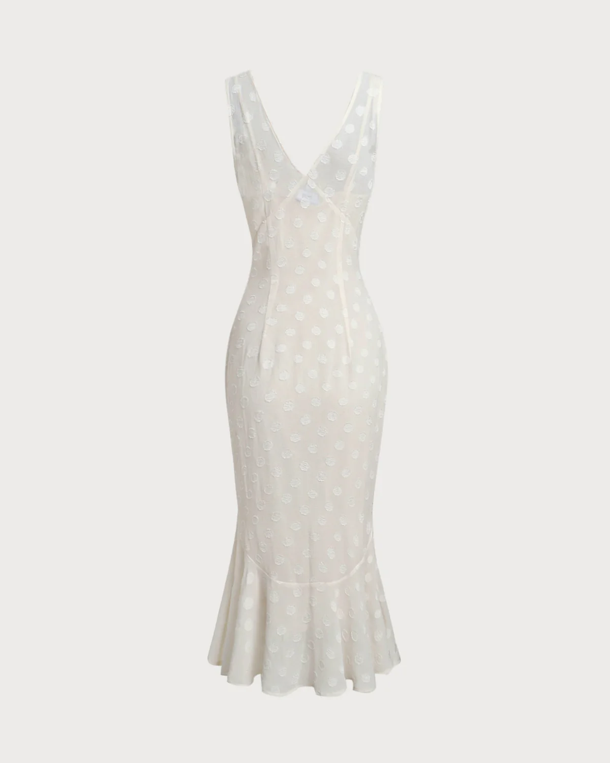 Beige Polka Dot V-Neck Midi Dress - Image 6