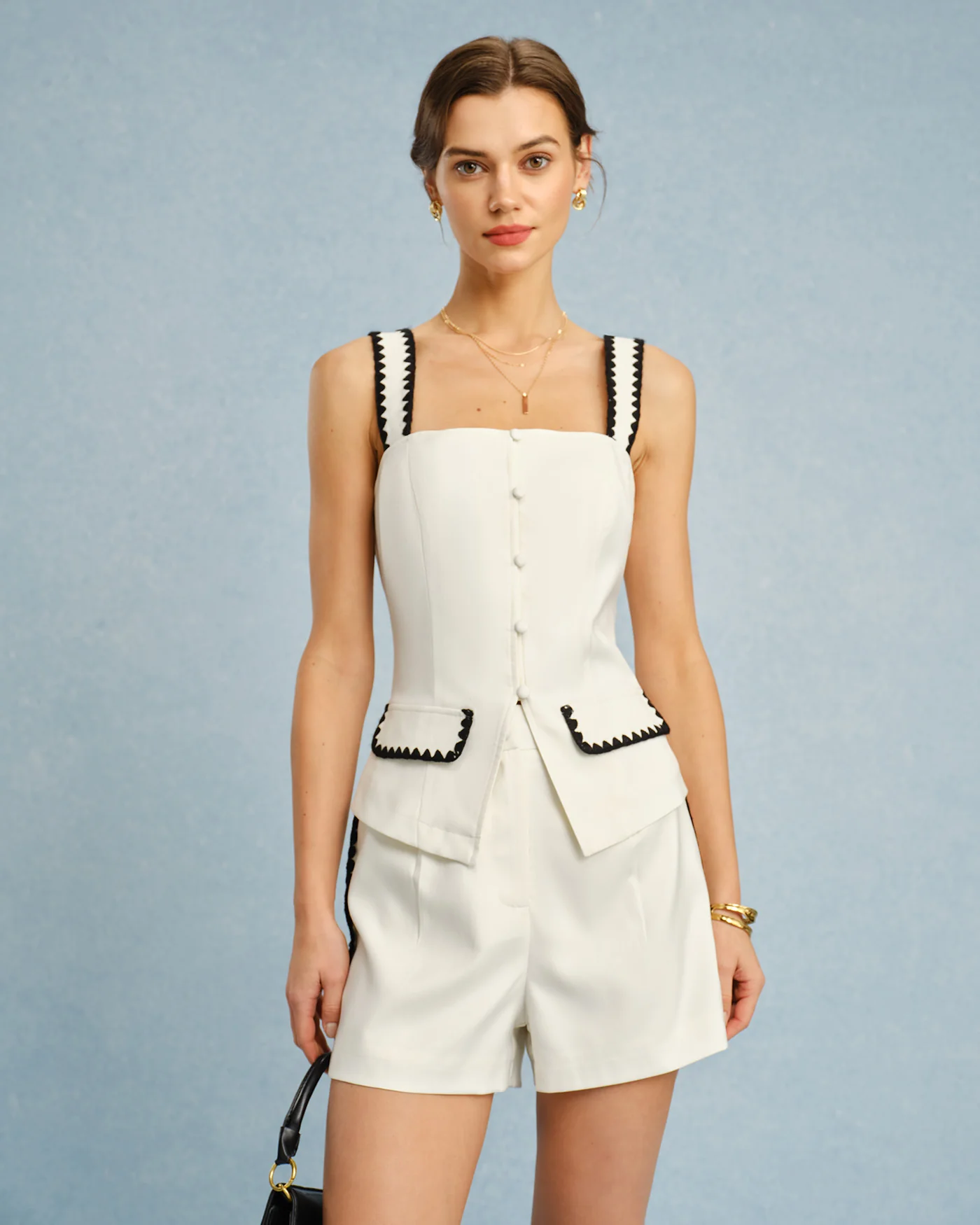 Beige Square Neck Contrasting Cami Top