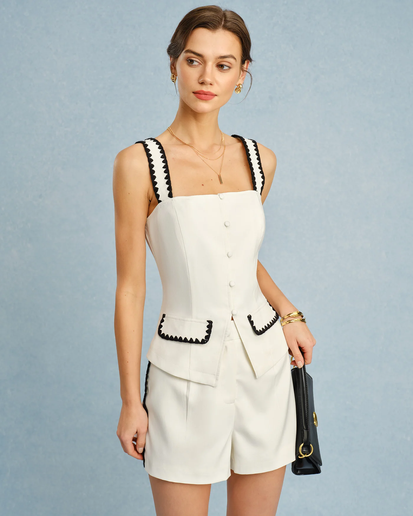 Beige Square Neck Contrasting Cami Top - Image 4