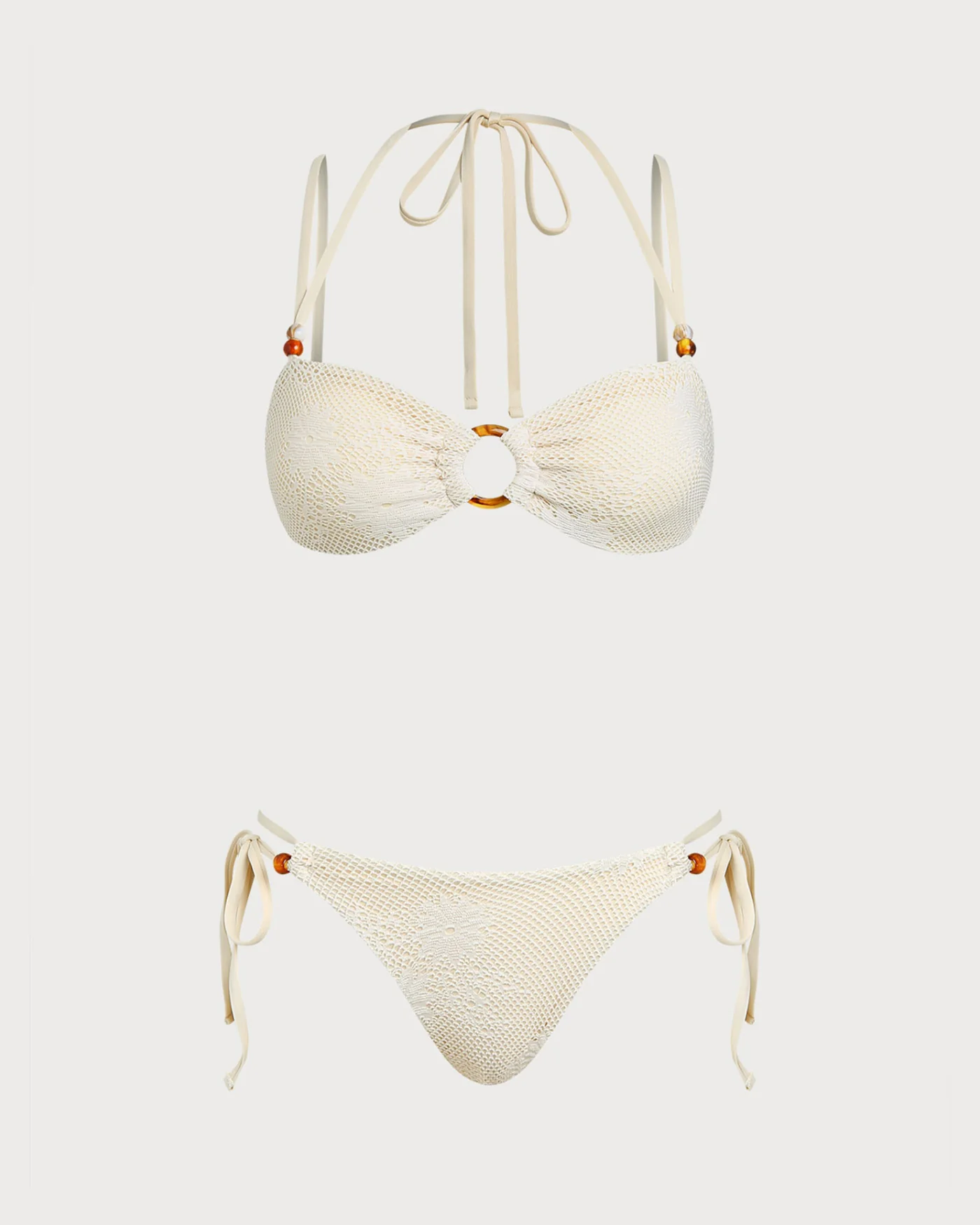 Beige Textured Bandeau Bikini Set - Image 2