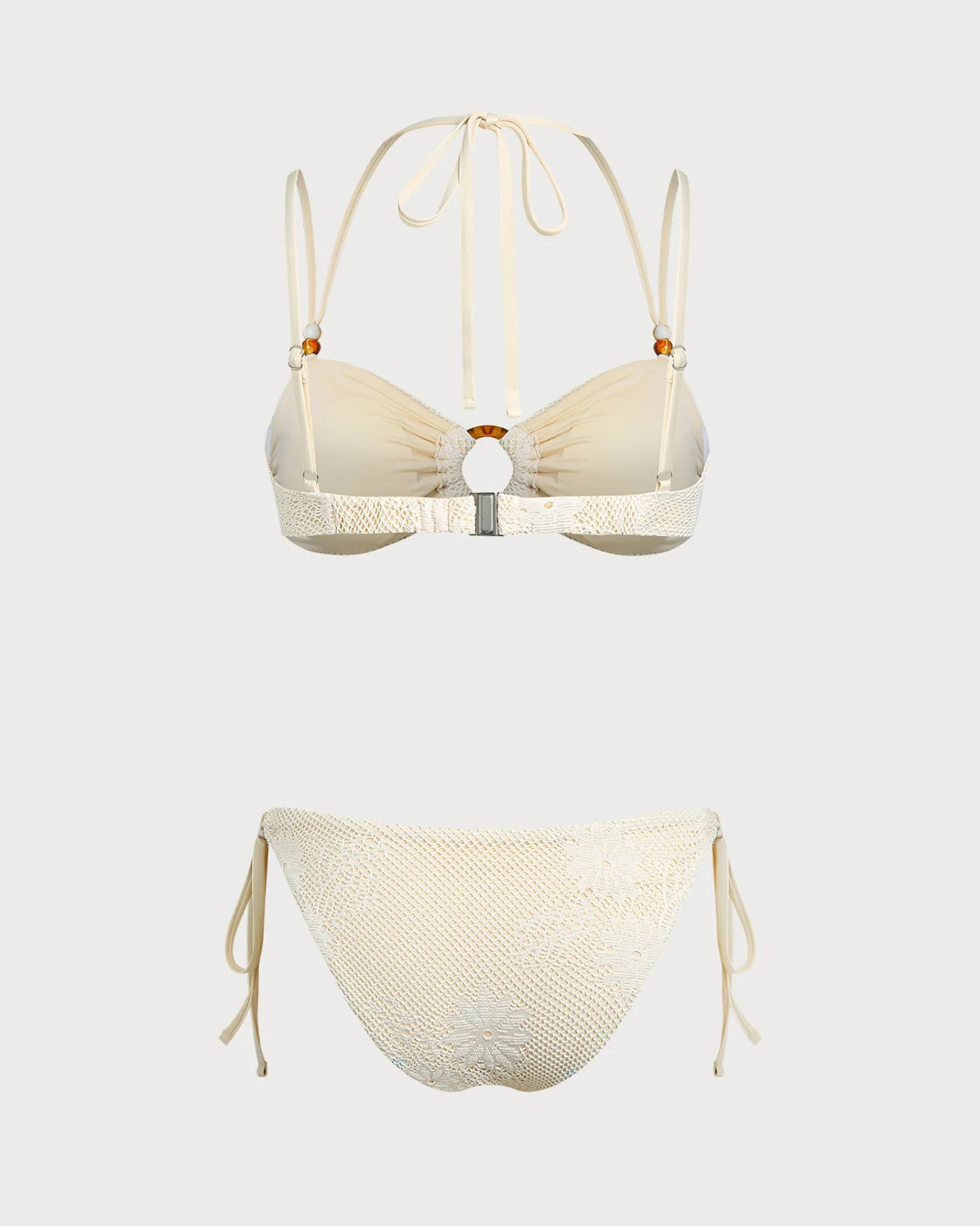 Beige Textured Bandeau Bikini Set - Image 3
