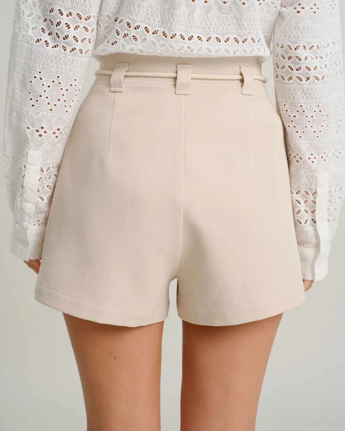 Beige Tie Waist Pocket Shorts - Image 3